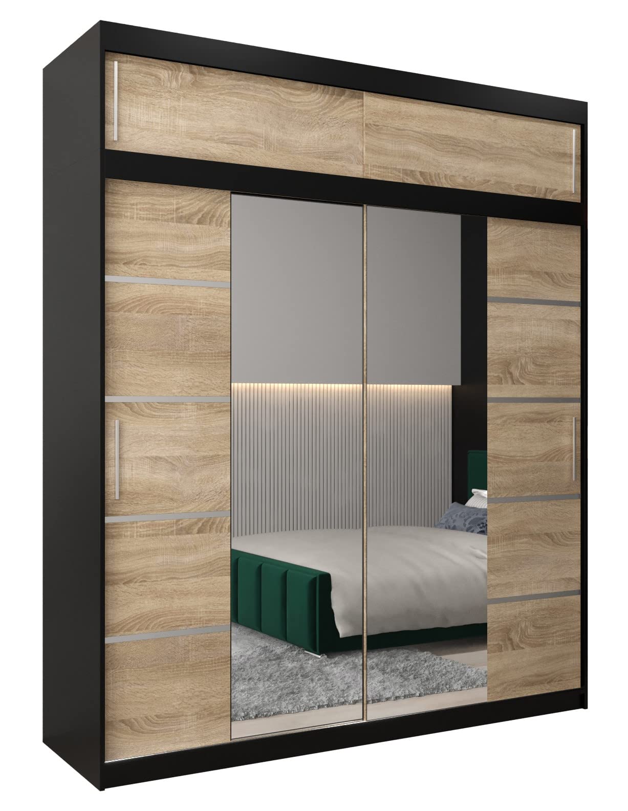 MEBLE KRYSPOL Verona 4 250 Bedroom Wardrobe Sliding Doors Cabinet with Mirror Wardrobe with Mirror Sliding Door Wardrobe Sliding Doors - 250 x 240 x 62 cm - Sonoma with Extension