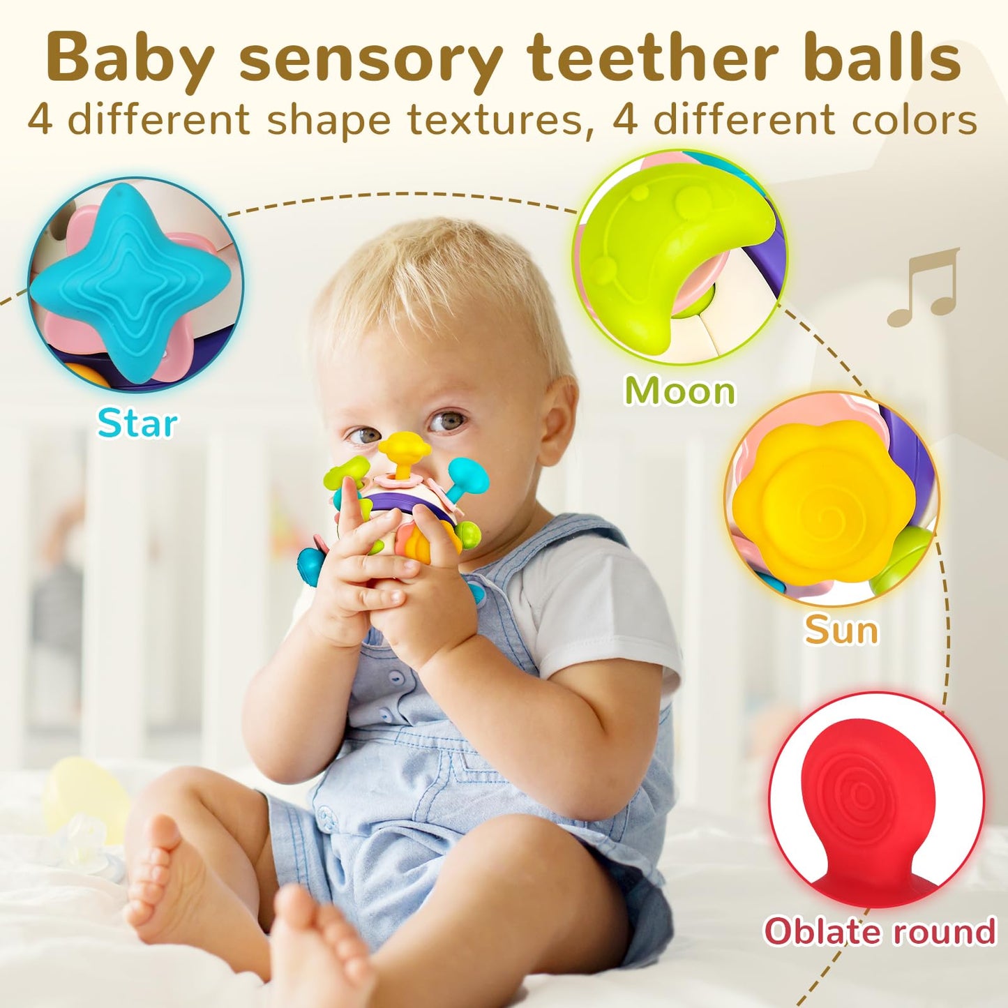 Grab Ball Baby Toy, Sensory Teether Toys, Silicone Teether Motor Skills Toy, Montessori Early Education, Baby Rattle Baby Toy for Babies 3-18 Months