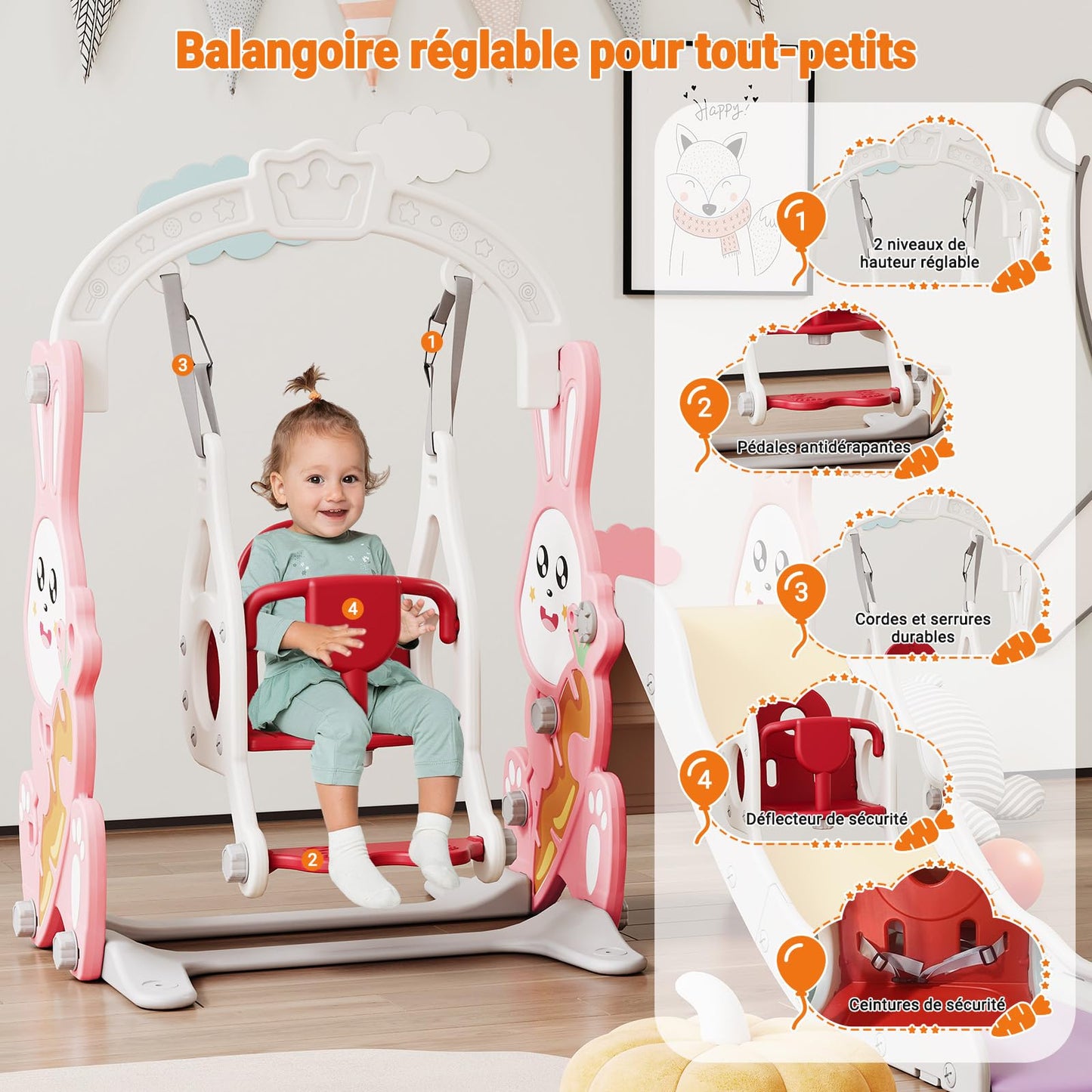 BestAlice 4 in 1 Kinderrutsche Set für Outdoor und Innen, Spielplatz mit Schaukel, Basketballkorb, Kletterleiter, Indoor- und Outdoor-Spielset, 18 Monate + (Blau)