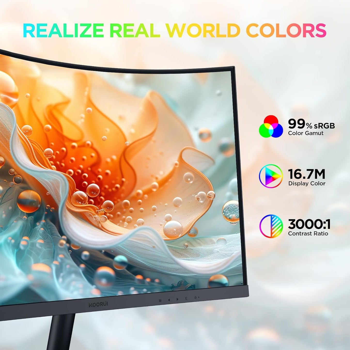 KOORUI Gaming Monitor 27 Zoll, Full HD Rahmenlos Bildschirm 165Hz Adaptive Sync (1ms, VA-Panel, Eye-Care, 1920 x 1080, 2xHDMI 2.0, & DisplayPort 1.4, VESA 75x75mm, DCI-P3 90%)