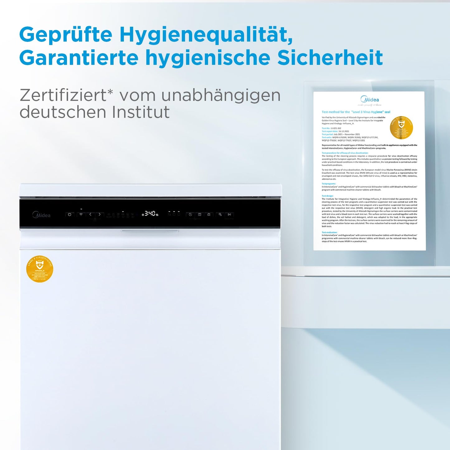 Midea MDWEU1435XSS-W Dishwasher, Integrated, 14 Place Settings, 60 cm, Partially Integrated with WiFi, Extra Drying, 7 Programmes, 47 dB, 0-24 Hours Start Time Delay, Stainless Steel