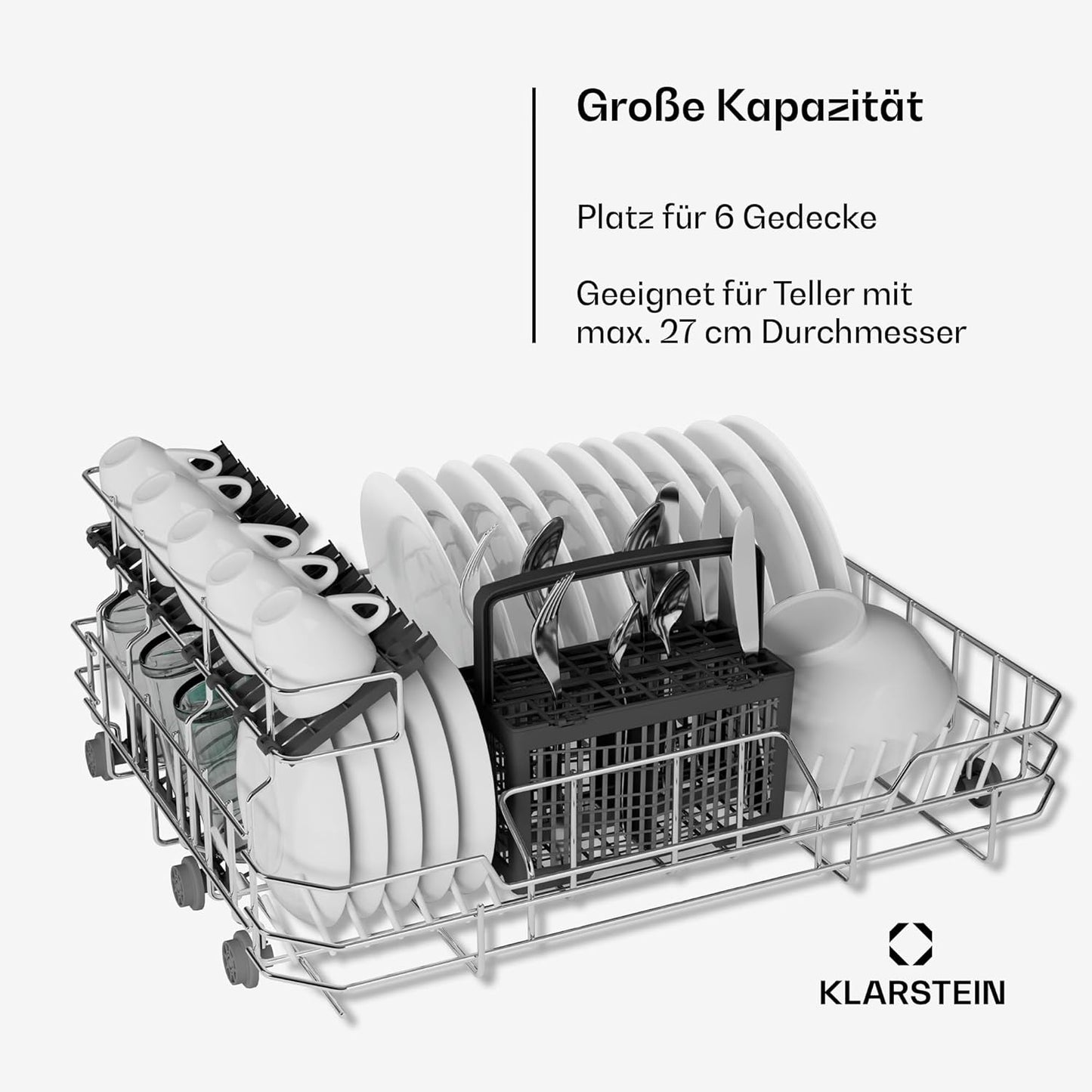 Klarstein Built-in Dishwasher - Compact 45 cm Model, 6 Place Settings, UV Hygiene, AquaStop, Energy Efficiency Class D, Quiet 49 dB, Intuitive Operation