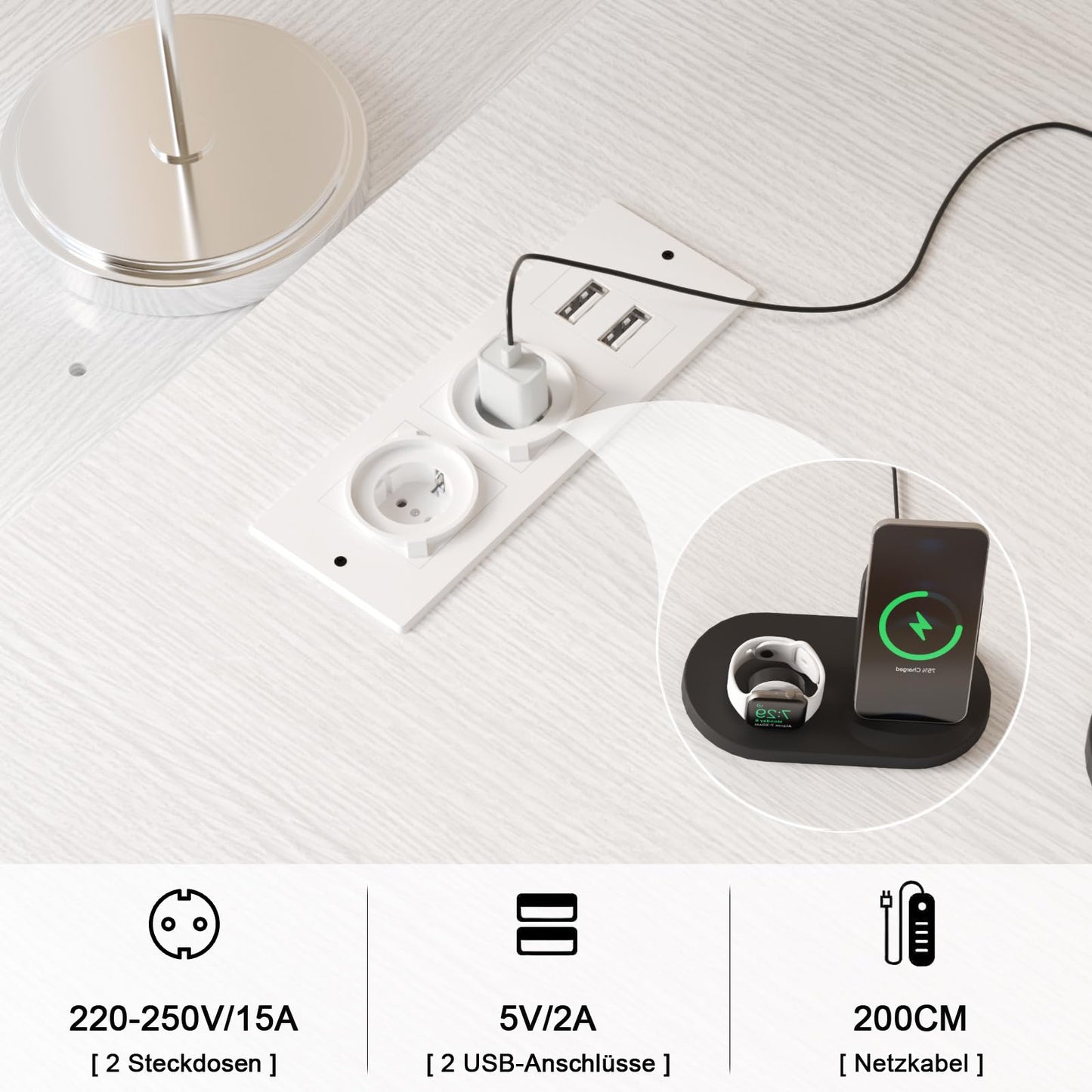 Desk l Shape with 3 Drawers & Storage Space, 140 x 105 x 75 cm Reversible Corner Desk, L-Shaped Desk with 2 USB Charging Ports and 2 Sockets, White