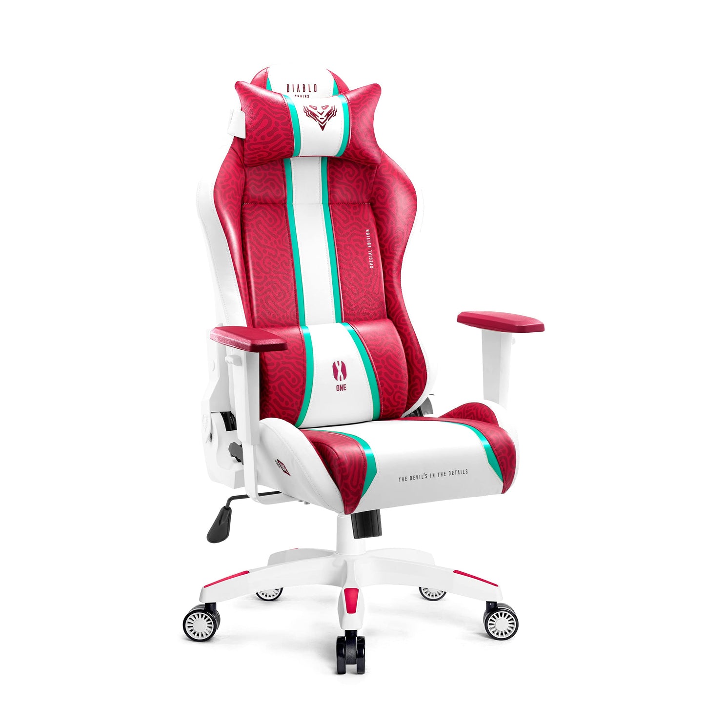 Diablo X-One 2.0 Gaming Stuhl Gamer Chair Bürostuhl Schreibtischstuhl Verstellbare Armlehnen Ergonomisches Design Nacken/-Lendenkissen Wippfunktion Aqua Blue Normal (L)