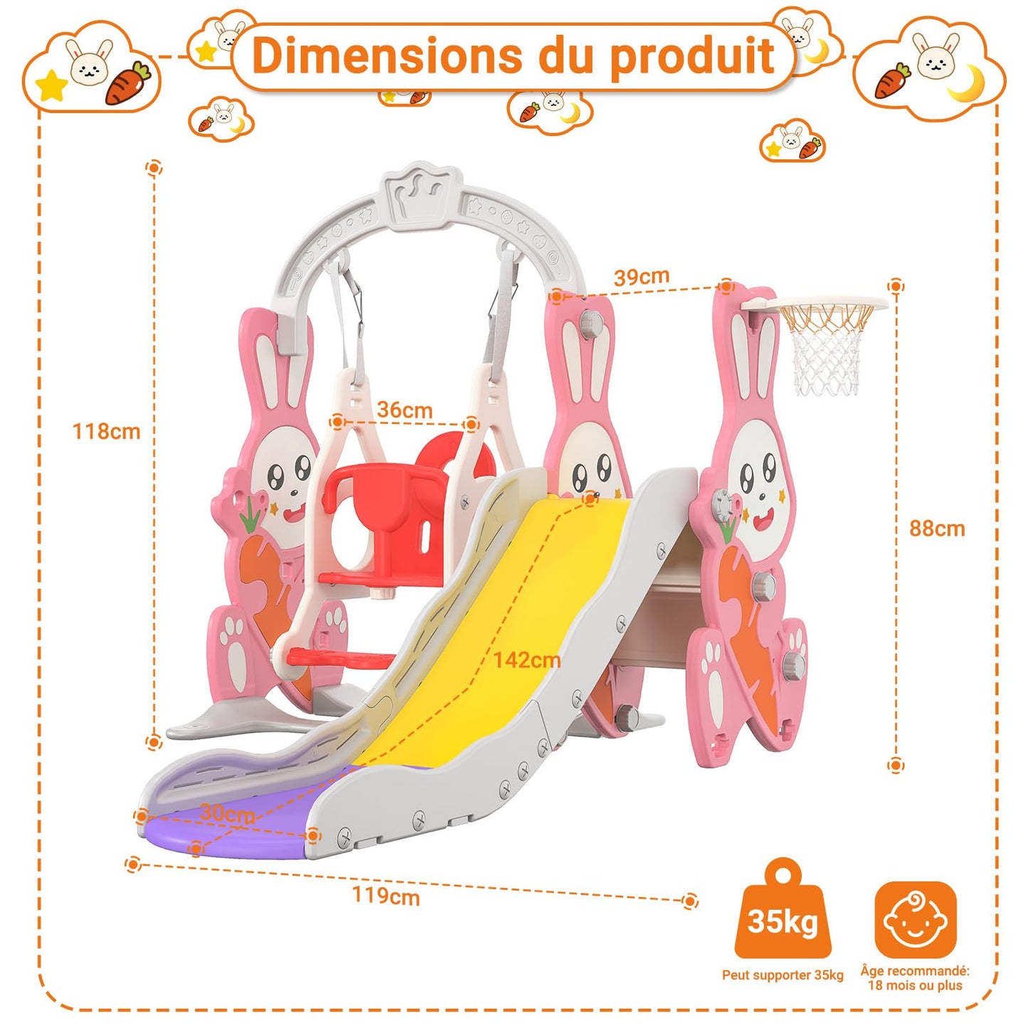 DADEA 6 in 1 Kinderrutsche mit Korb, Rutsche und Schaukel für Kinder im Freien Grün, 150 × 150 × 115 cm, Babyschaukel und Rutsche für Kinder zu Hause Schaukel Kinderrutsche, Grün