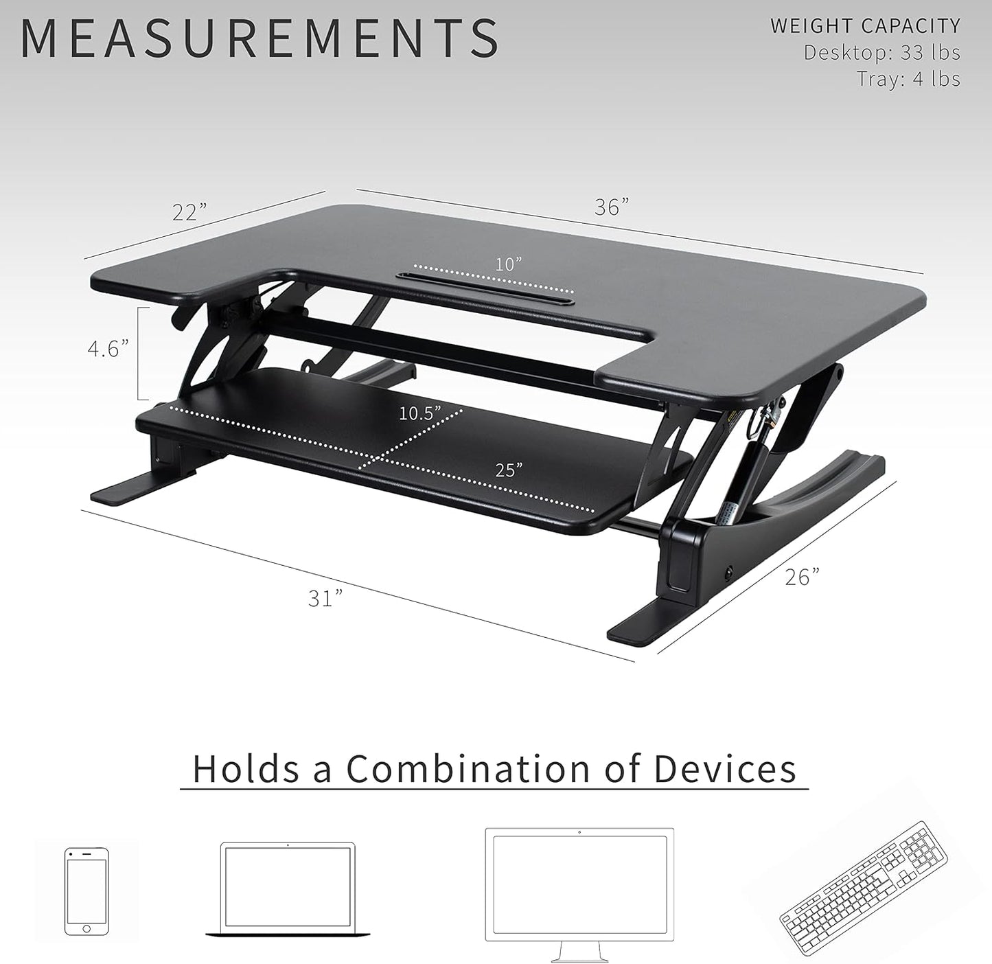 VIVO Black Height Adjustable 36 inch Stand up Desk Converter Quick Sit to Stand Tabletop Dual Monitor Riser, DESK-V000V