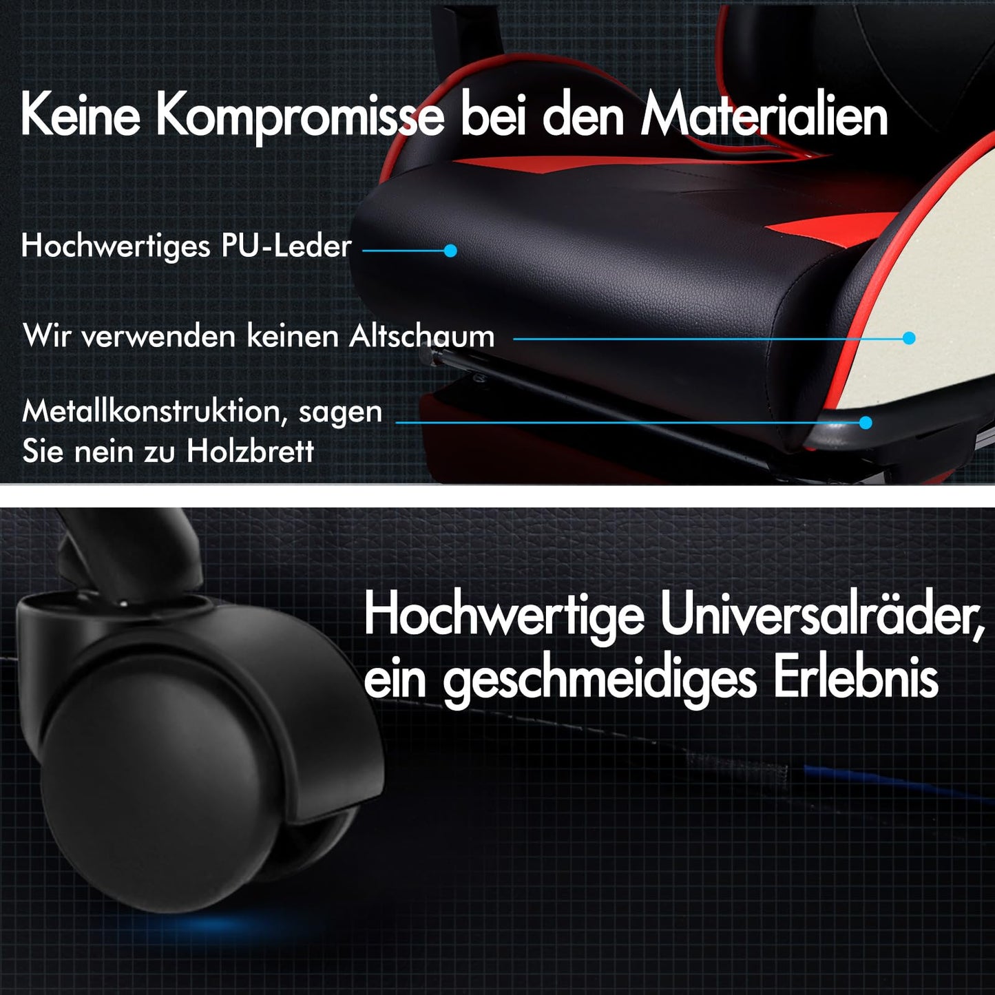 ALFORDSON Videospielstuhl, ergonomischer Bürostuhl, Massage-Rennstuhl, einziehbare Fußstütze, PU-Leder, höhenverstellbar und neigbar, 180 kg Tragkraft, Schwarz