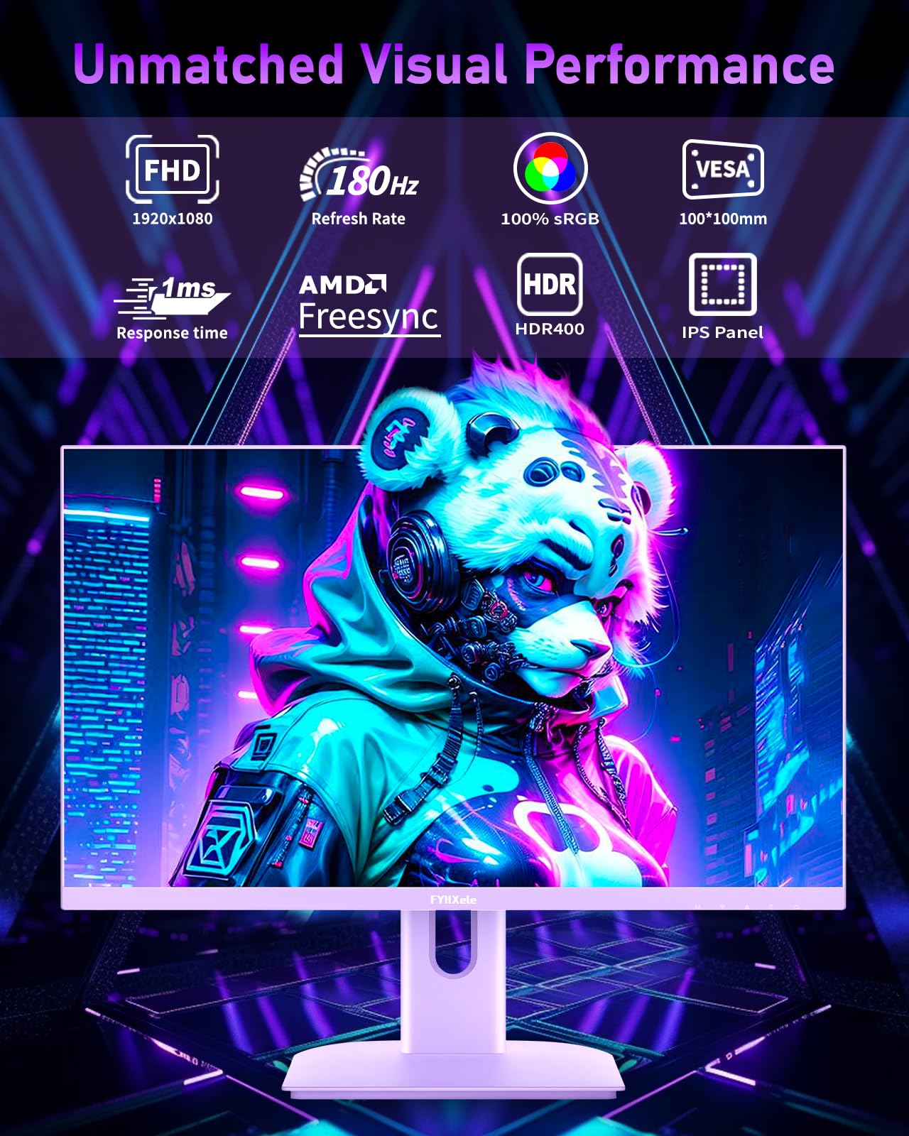 FYHXele Gaming Monitor 24 Inch 180Hz 1080P IPS 1ms MPRT PC Monitor Built-in Speaker Support 144hz/165hz/180hz Freesync Premium Display Eye Care DisplayPort1.4 HDMI2.1 VESA