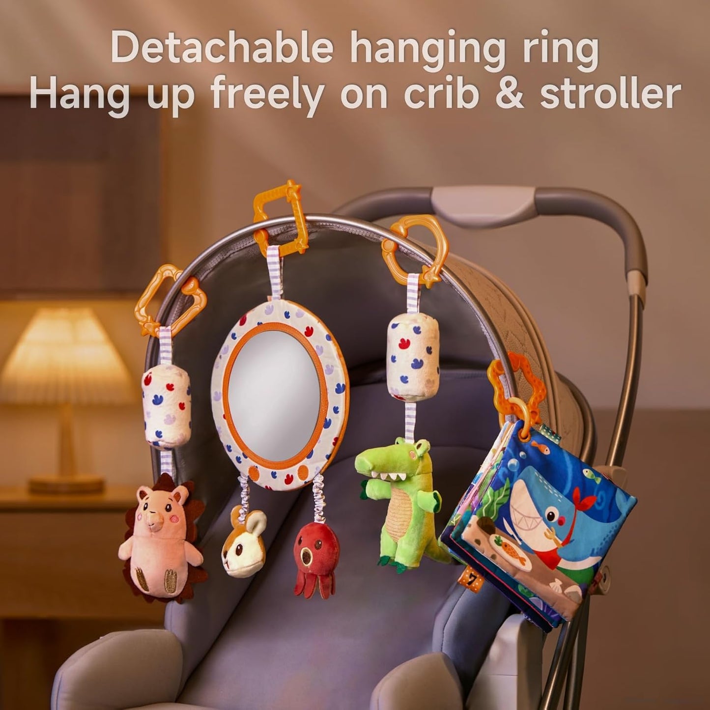 TUMAMA KIDS Baby Spielzeug mit Rassel, Spiegel, Knistertuch Buch, Sensorik Spielzeug für Kinderwagen, Kinderbett, Autositz und Bauchlage, Baby Geschenk Mädchen Junge 0-12 Monate