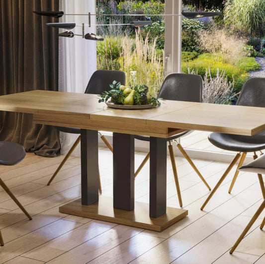 Endo-Moebel Esstisch Appia 130cm - 210cm erweiterbar ausziehbar Säulentisch Küchentisch | Tischbeine Matt (Eiche Craft Gold)