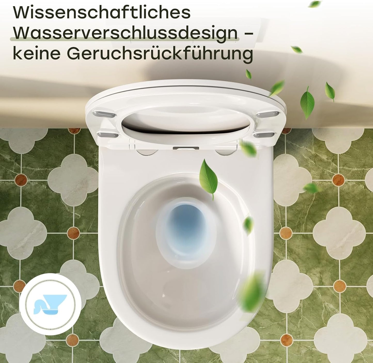 HOROW Wall-Mounted Toilet, Rimless, Toilet Including Toilet Lid with Soft-Close Mechanism, Powerful Flush Washdown Toilets, Toilet Bowl with Nano Coated Glaze, 52.5 x 36 x 36.5 cm