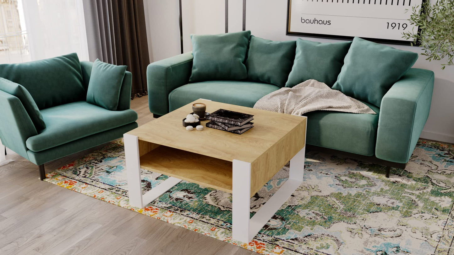 AKKE Karo Couchtisch für Wohnzimmer Beistelltisch Wohnzimmertisch Modern Sofatisch Kaffeetisch Deko Möbel für Wohnzimmer Wohnzimmertische Couchtische Eiche Mit Schwarzen Beinen