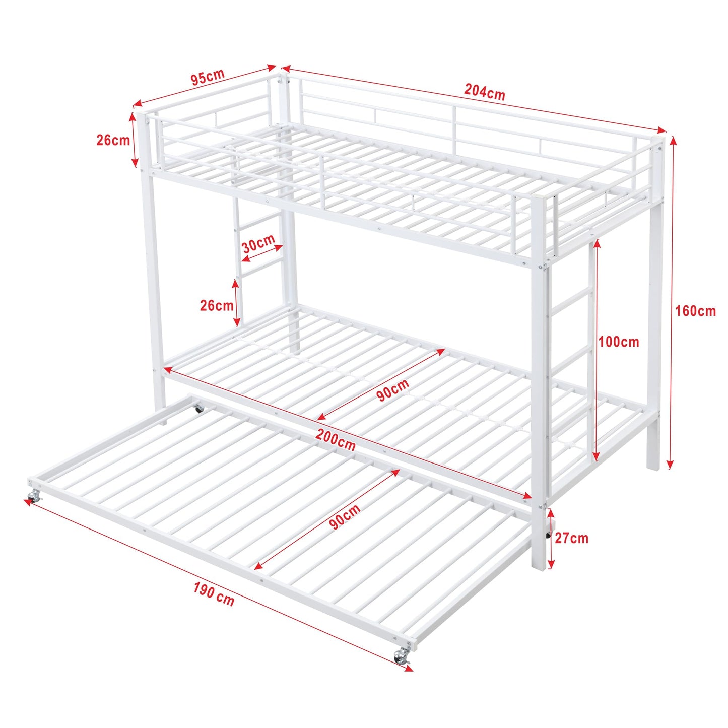 Merax Hausbett 90x200 cm mit 2 Schubladen, für 2 Kinder Doppelbett, Vielseitiges Holz Baumhausbett für Mädchen & Jungen, Stabil Spielbett Gitterbett mit Rausfallschutz und Lattenrost, Weiß
