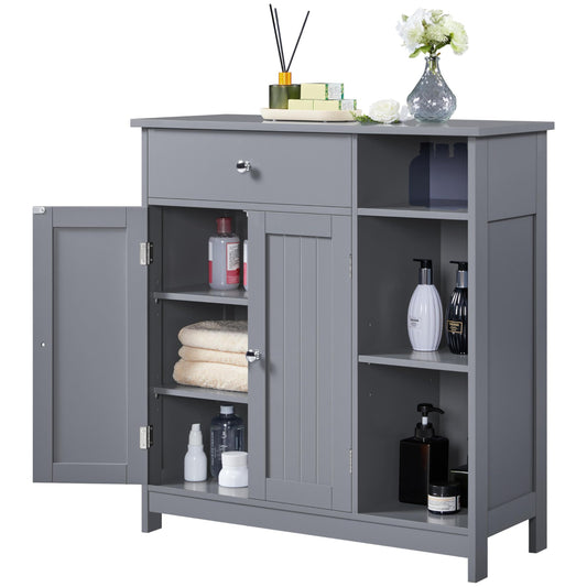 Yaheetech Unterschrank Badezimmerschrank Badkommode Badschrank mit 1 Schublade & 2 Türen & 3 Regalen Baderegal Bodenschrank mit verstellbare Einlegeböden, viel Stauraum, Dunkelgrau