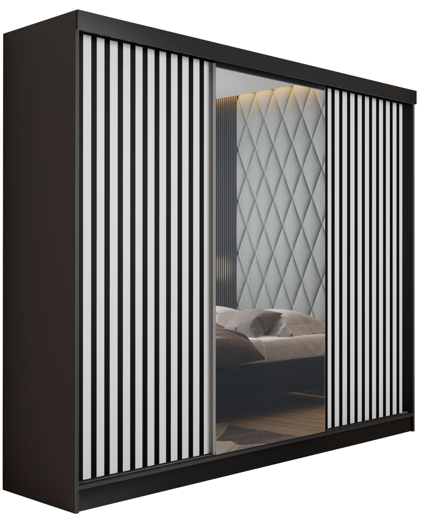 KIER FURNITURE Mehrzweckschrank Malani 200 Schiebetürenschrank - Eleganter Kleiderschrank Schrank Garderobe Spiegel - Wohnzimmerschrank Schiebetüren - Graphit Anthrazit 200x205x59 cm