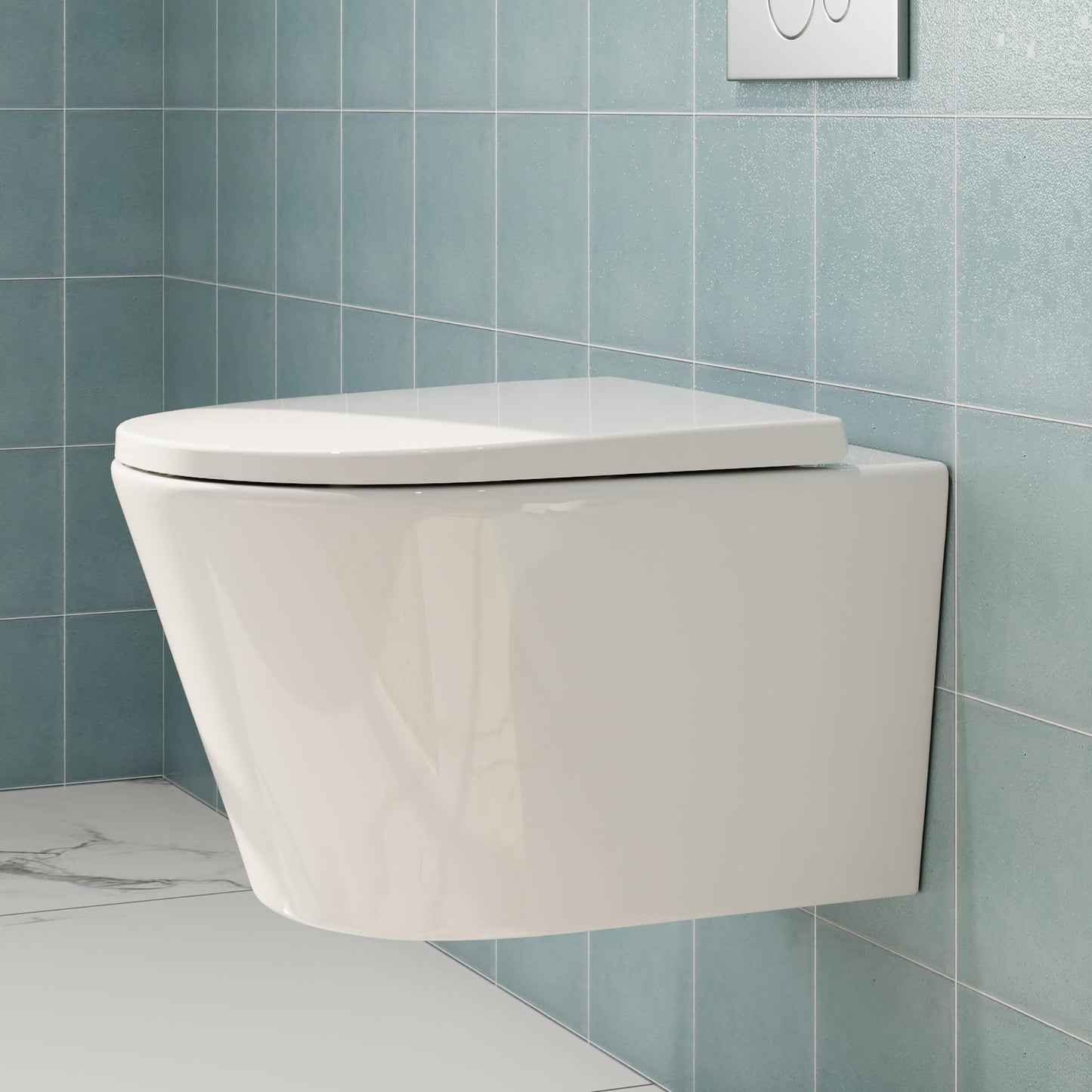 HOROW Wand WC Keramik Hänge WC Set Toiletten mit abnehmbaren Deckel sitz mit Absenkautomatik Hängetoilette, D-Form, kompakte Design Toilette Gästebad