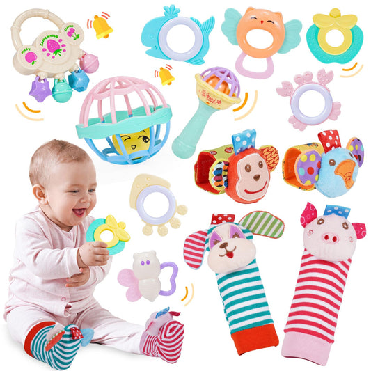 Wootoyz Baby Spielzeug 0-12 Monate, 14 Pcs Rasseln Beißring Set Babies Spielzeug ab 0 3 6 9 Monate Baby Geschenk Junge Mädchen Montessori Spielzeug ab 0-12 Monate Neugeborenen Geschenk Geburt
