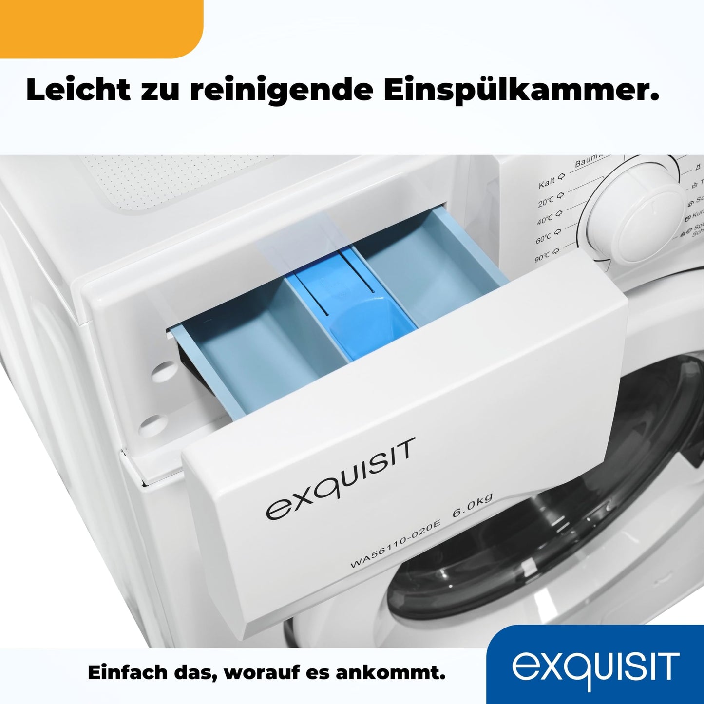 Exquisit Waschmaschine 6kg, Energieeffizienzklasse A, max. 1000 U/min, ECO 40-60, Kurzprogramm, Kindersicherung, 16 Waschprogramme, WA56110-020A weiss
