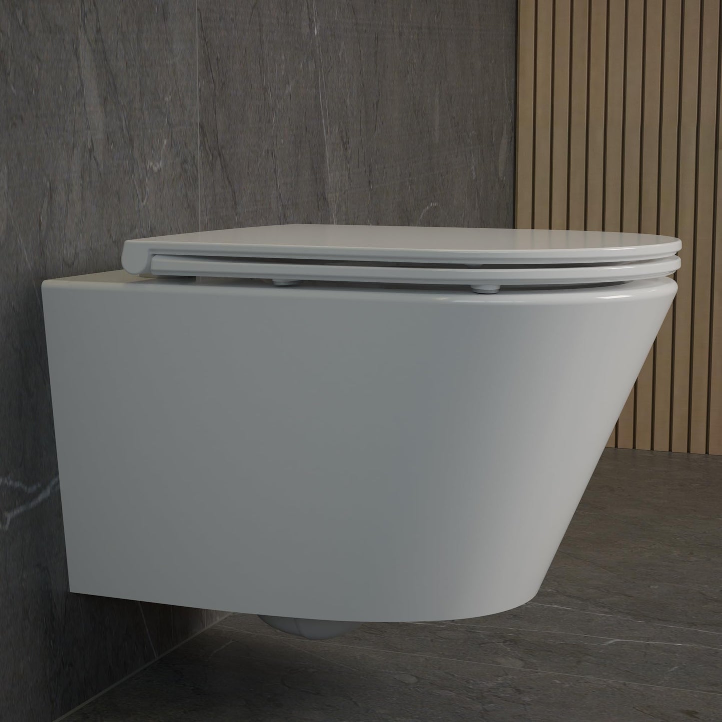 UDiseño Wall Toilet Rimless Toilet, 360° Superspin Flush Hanging Toilet, Raised Complete Set, D Shape, Low Noise Tornado Toilet Flush, UF Lid Seat with Soft-Close Mechanism, 52.5 cm Long, White