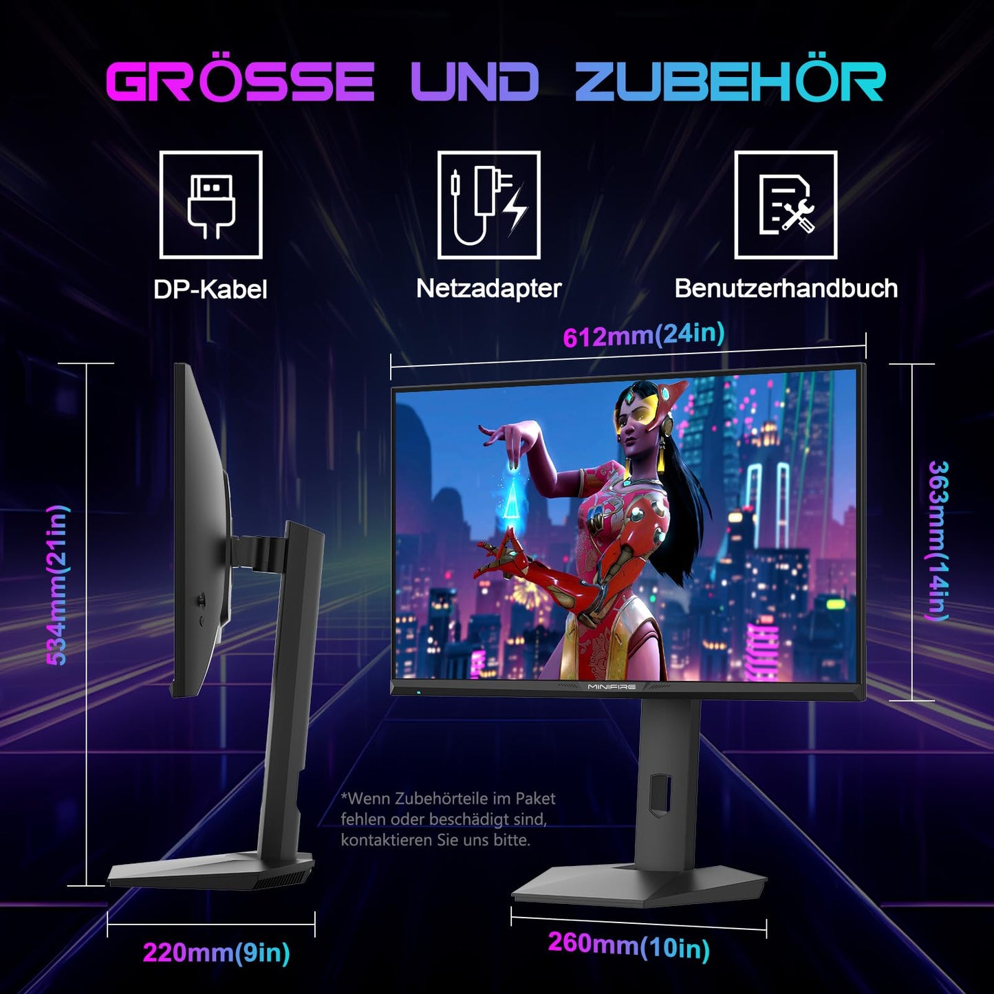Minifire 27-Inch Monitor, 100 Hz, Anti-Flicker, Full HD, 1080p Monitor PC Screen with HDMI VGA Ports (MF27X3AL HDMI Cable Included)