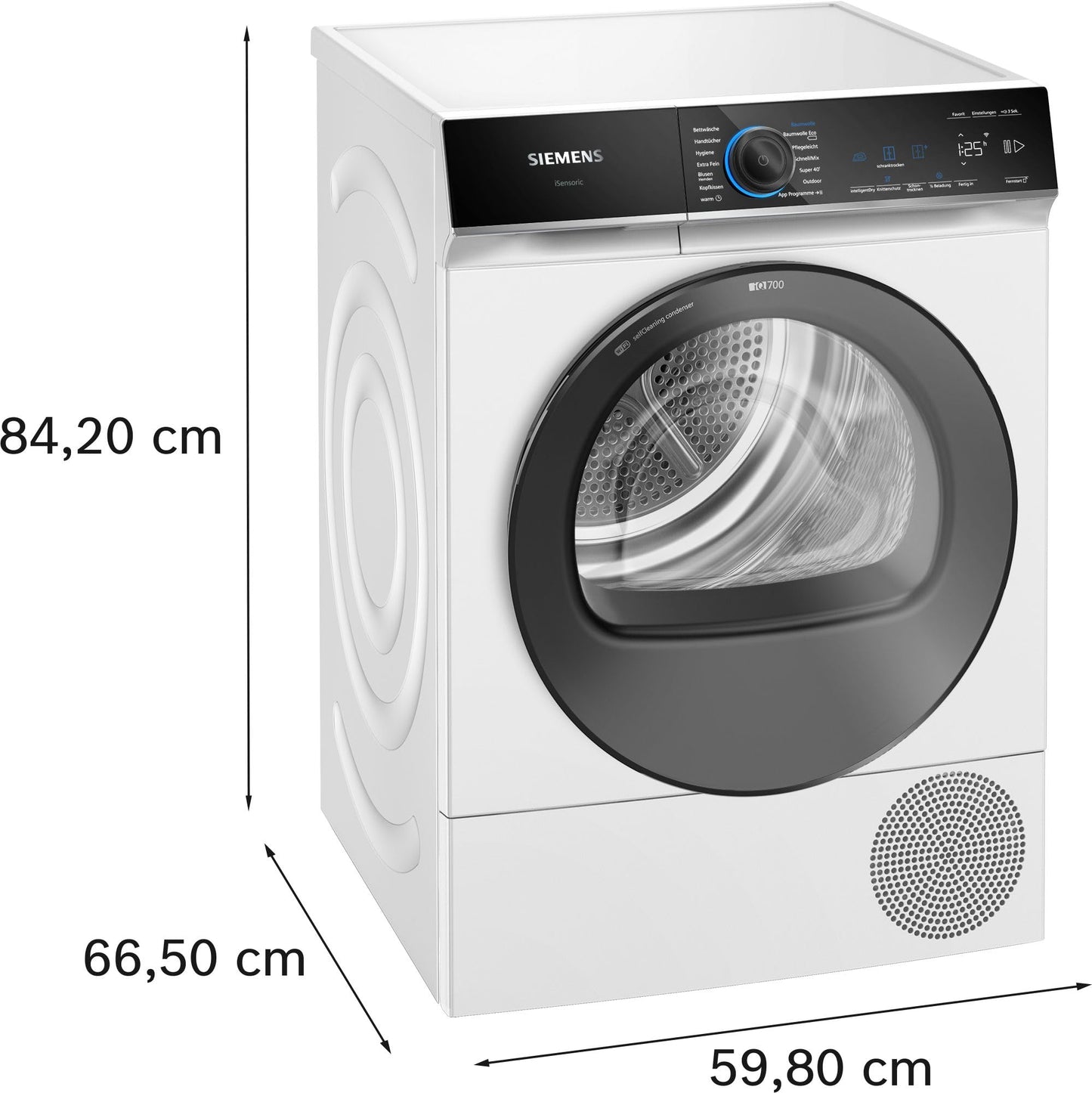 Siemens WQ35B2B30 Wäschetrockner iQ700, Wärmepumpentrockner mit 8kg Fassungsvermögen, directTouch LED-Display, autoDry, Outdoor-Programm, Home-Connect, Weiß, 60cm