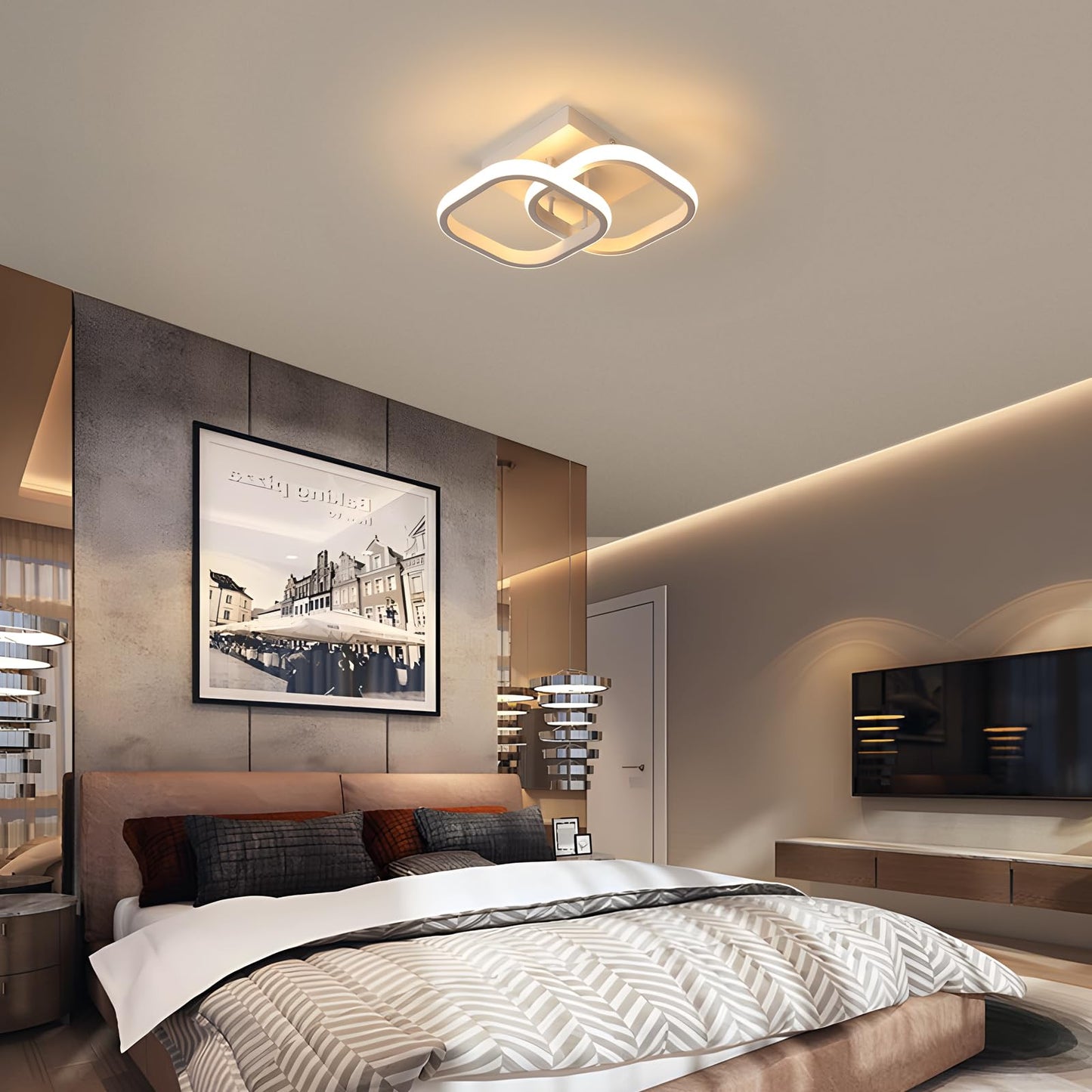 SENQIU 2 Stücke LED Deckenleuchte, 22W Modern Quadratisch LED Deckenlampe, Deckenleuchten Weiße aus Aluminium für Wohnzimmer Schlafzimmer Küche, Warmweiß 3000K
