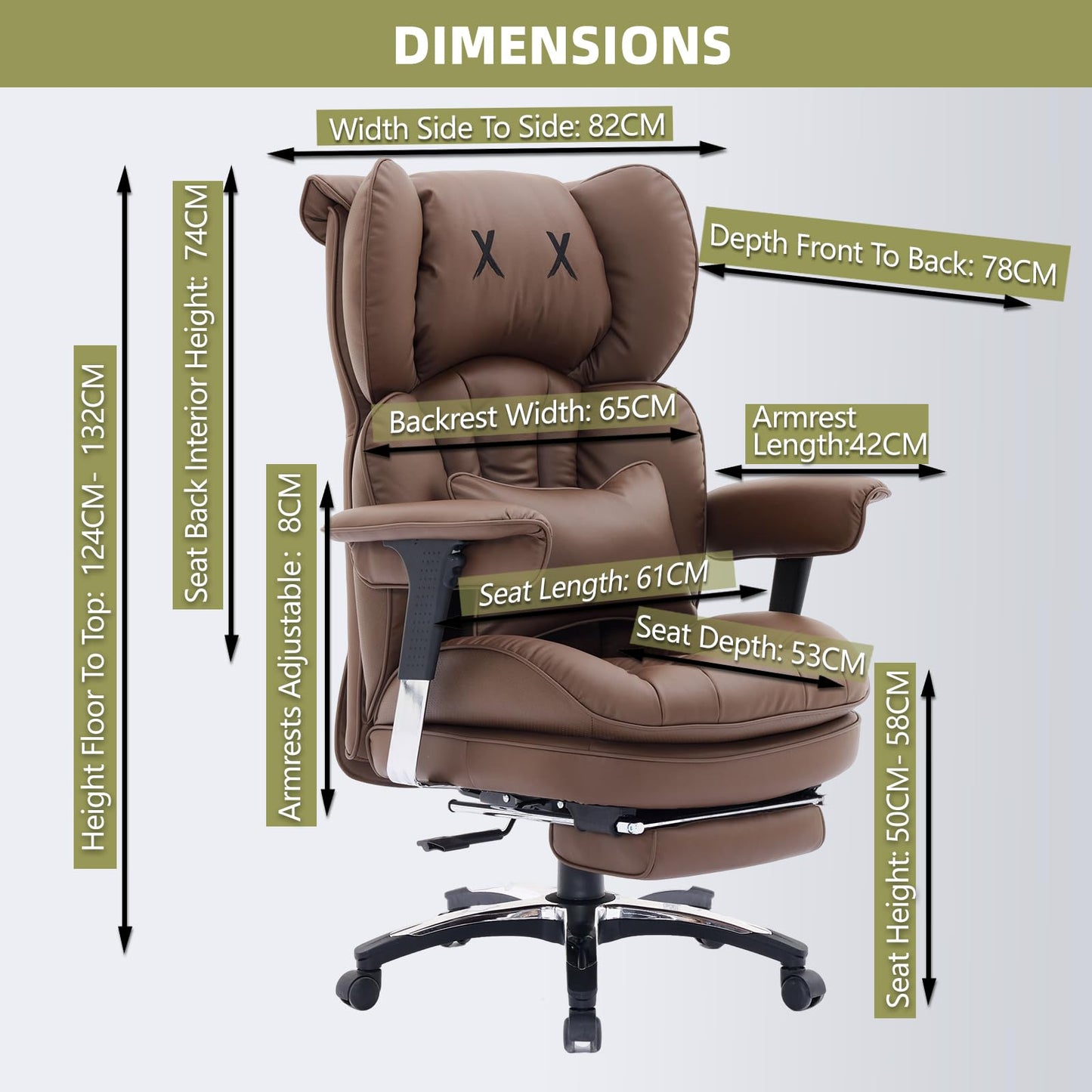 Efomao Bürostuhl, X-Stickerei Big and Tall Stuhl aus PU Leder für Zuhause, Verstellbarer Hochlehner Computer Gaming Stuhl, 200 kg drehbarer Chefsessel mit Fußstütze und Lendenwirbelstütze, Weiß