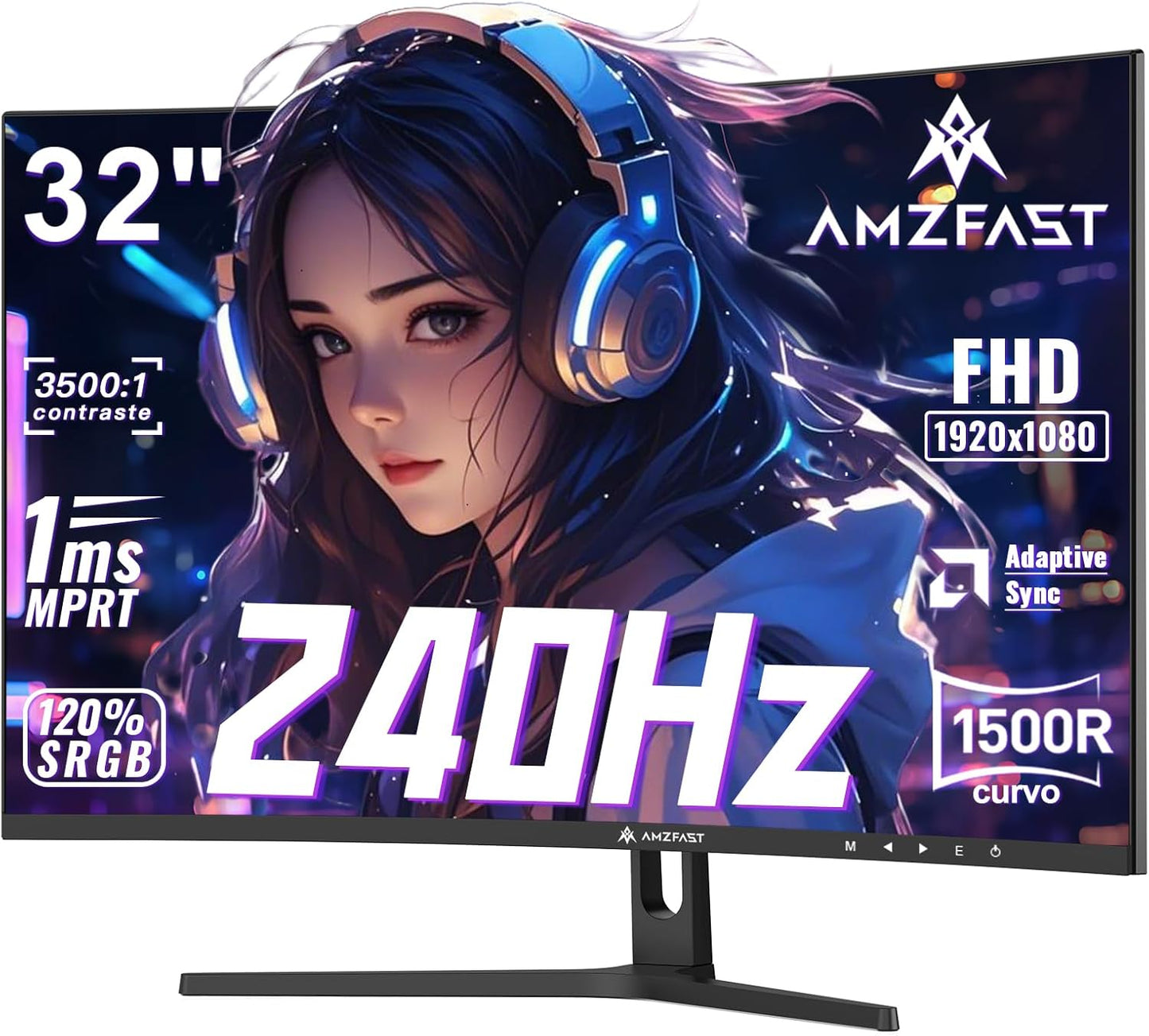 Amzfast 32 Zoll Curved Gaming Monitor (240Hz, 1920x1080, 1ms MPRT, 1500R), Adaptive-Sync, 90% DCI-P3, 120% sRGB, 300cd/m², HDMI 2.0 & DisplayPort 1.4 (AMZG32C3F)