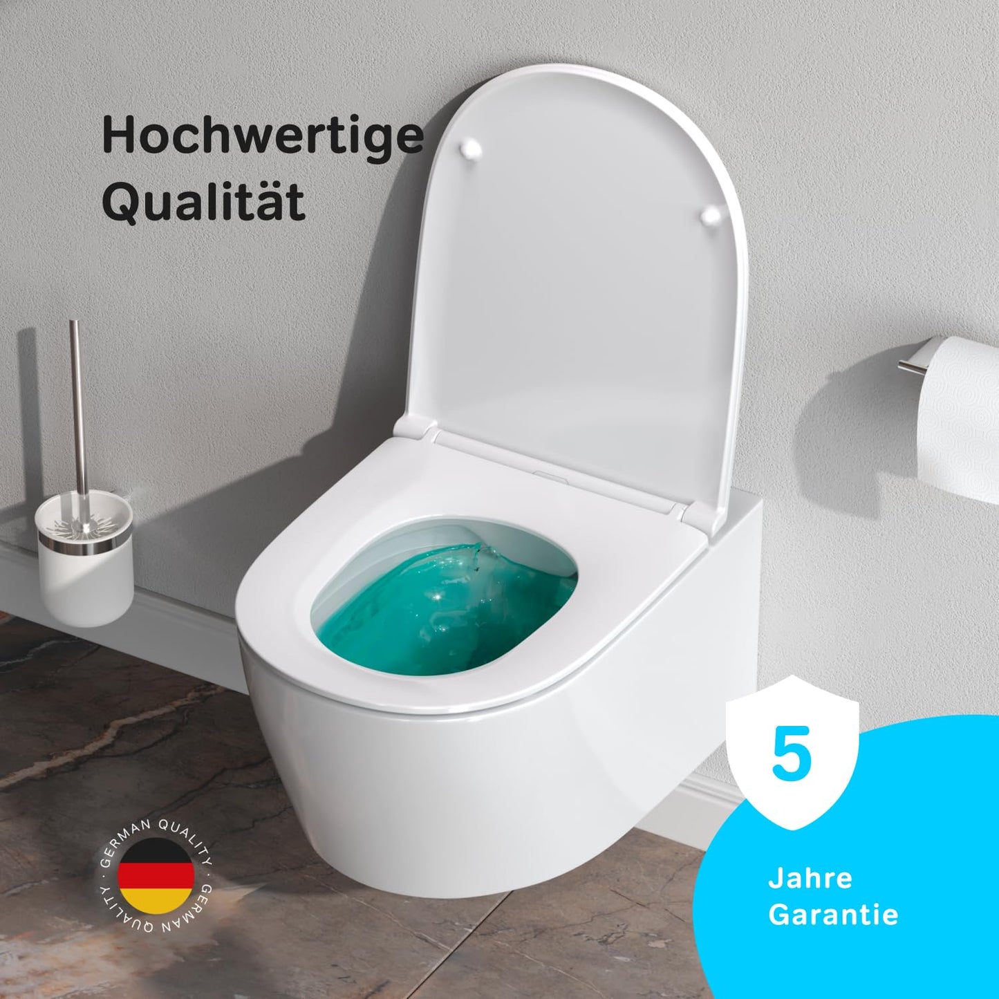 AM.PM X-Joy S - Spülrandlos Hänge WC, Tiefspül Toilette FlashClean, Wand WC mit Toilettendeckel mit Absenkautomatik, Hänge Toilette aus Keramik, Weiß, 50 cm lang