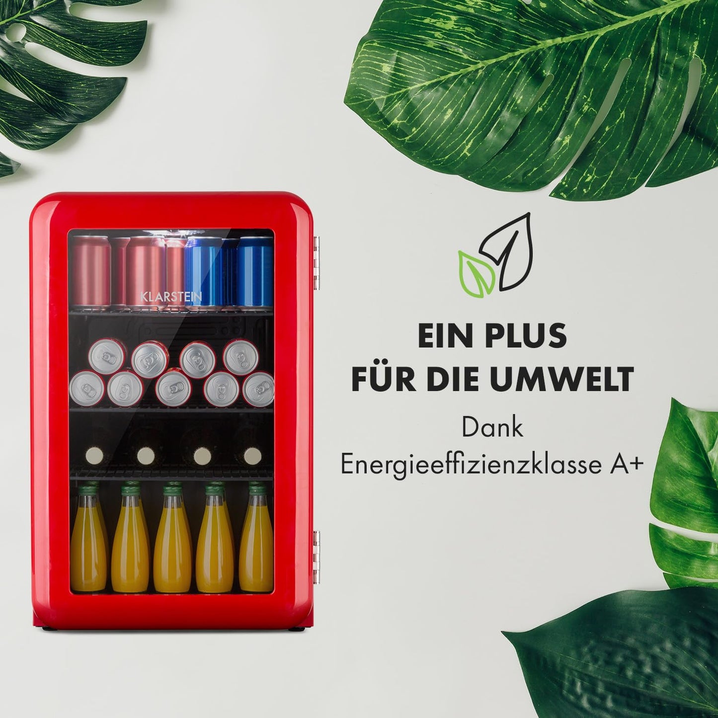 Klarstein PopLife Getränkekühler - Mini-Bar, Retrokühlschrank, 0-10°C, nur 39 dB, 115 L, umweltfreundlich, doppelt verglaste Tür, Retro-Design, rot