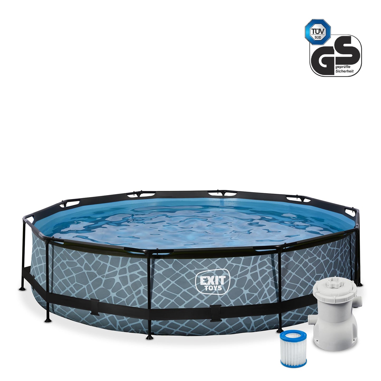 EXIT Toys Soft Grey Pool - 300x200x65cm - Rechteckiger, Kompakter Rahmenpool mit Kartuschenfilterpumpe - Leicht Zugänglich - Für Kleinkinder Geeignet - Starker Rahmen - Einzigartiges Design - Grau