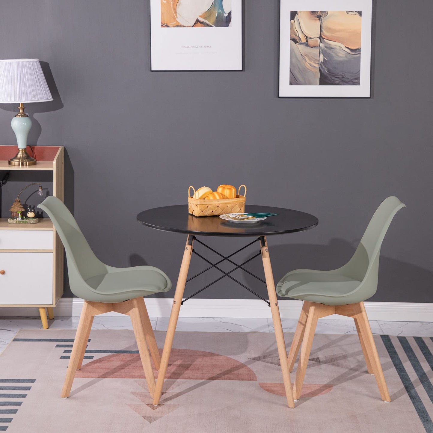 FURNITABLE Round Dining Room Table with 4 White Chairs Dining Room Set for Dining Room Kitchen Living Room