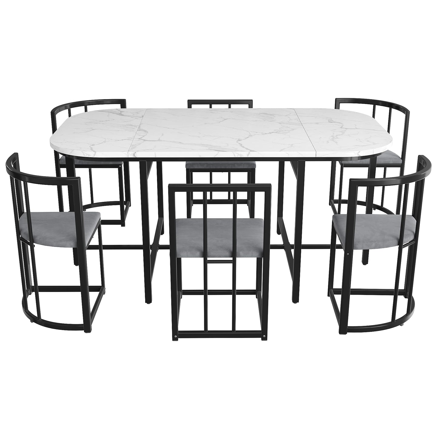 Gegtuon Esstisch 7 teilig für 6 Personen 140x80x76cm, Esstisch Rund mit 6 Stühlen und Tisch, Modern Küchentisch Metallgestell mit Rückenlehne, Essgruppe für Esszimmer Wohnzimmer Küche, Schwarz