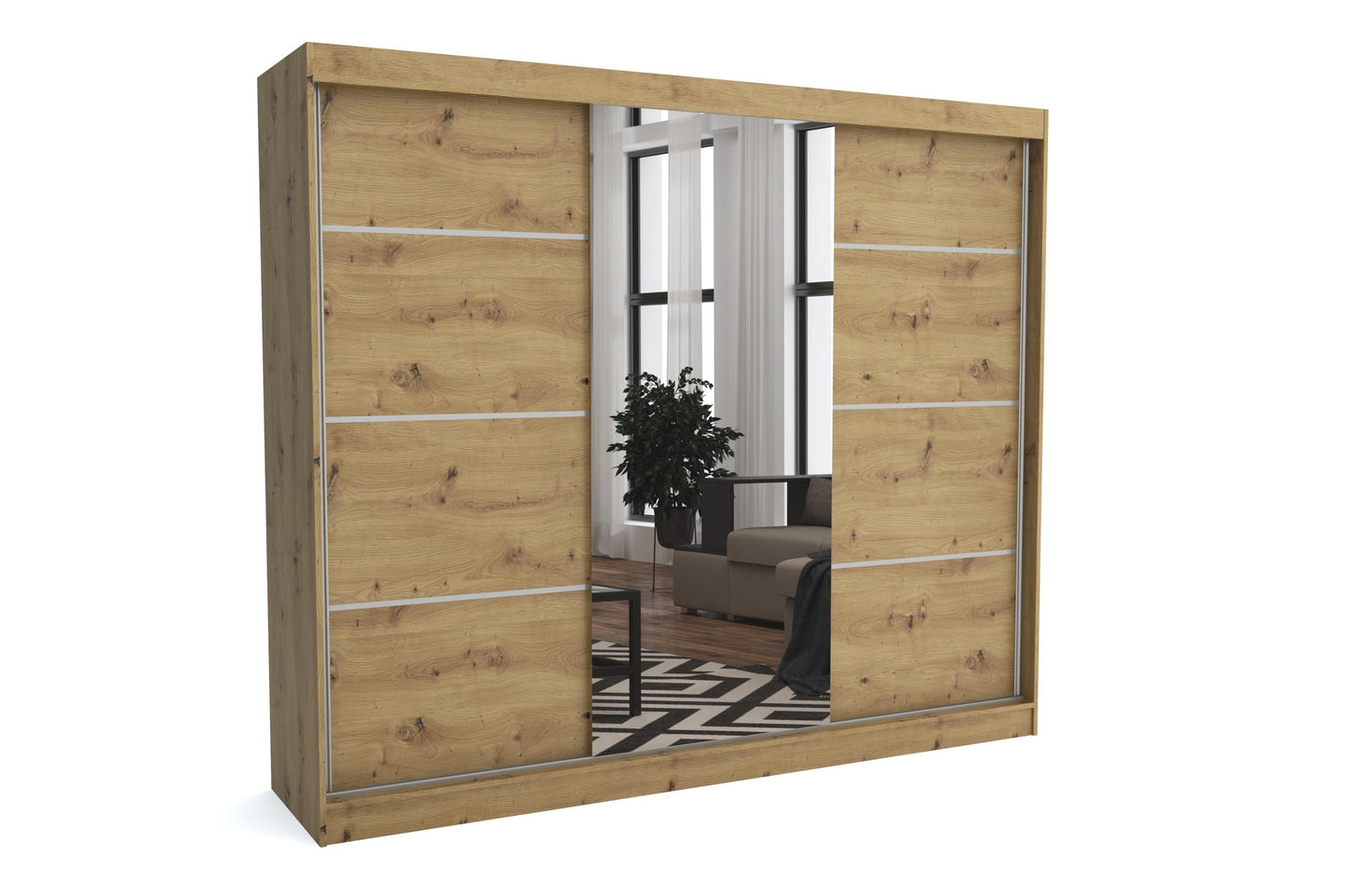 Brent - Tom Wardrobe with Mirror, 160 cm Wide, Bedroom Wardrobe with 1 Clothes Rail and Shelves for Clothes, Wardrobe Grey