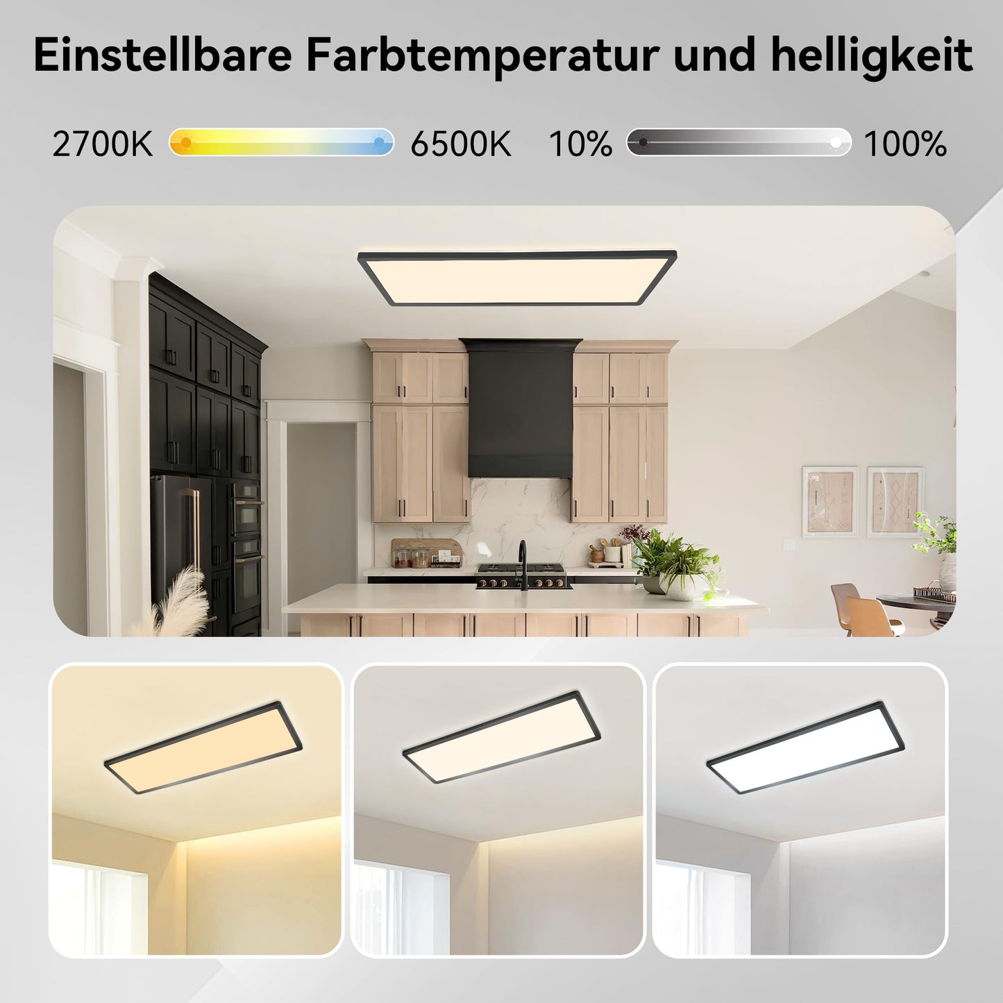 ONDTA LED Deckenleuchte dimmbar 22W, 58x20cm 2700K-6500K 2800LM, Deckenlampe mit Fernbedienung, IP44 Badezimmer lampe LED Panel für Küche Wohnzimmer Schlafzimmer Badezimmer Büro, Rechteckig