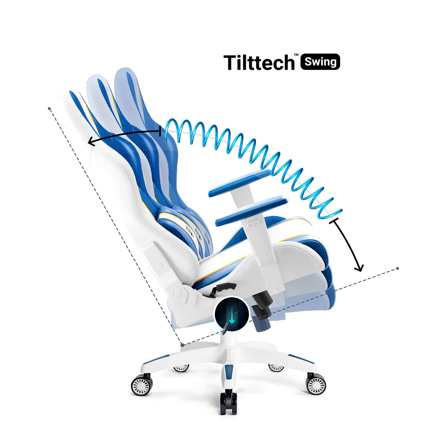 Diablo X-One 2.0 Gaming Stuhl Gamer Chair Bürostuhl Schreibtischstuhl Verstellbare Armlehnen Ergonomisches Design Nacken/-Lendenkissen Wippfunktion Aqua Blue Normal (L)