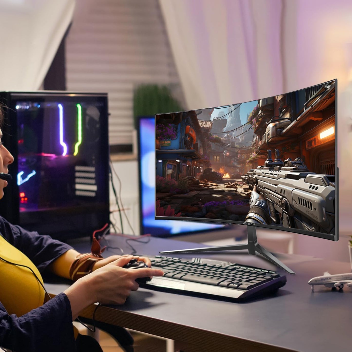 32 Zoll Curved Gaming Monitor, 1K Full HD 1080P (1920x1080), 240Hz, 1ms, 1500R, AdaptiveSync, DCI-P3 90%, SRGB100%, Eye Care