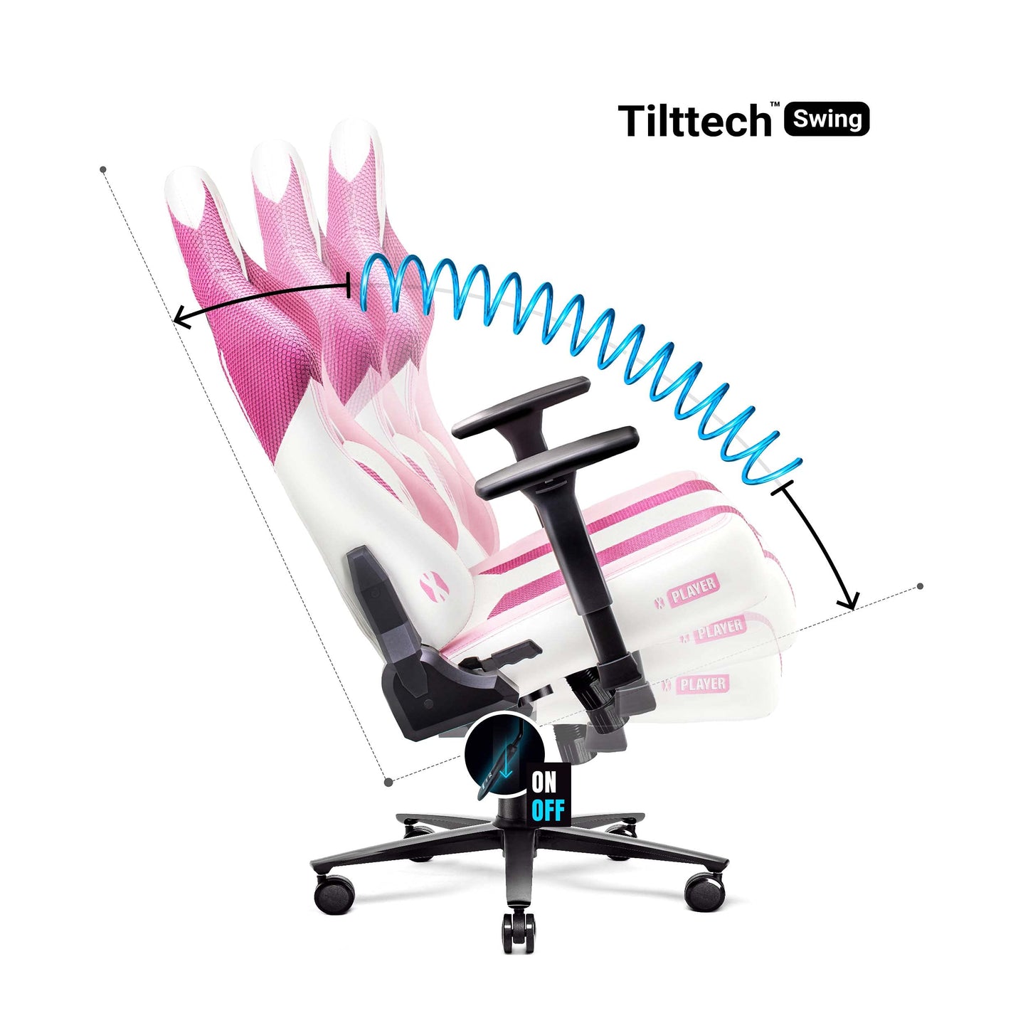 Diablo X-Player Gaming Stuhl Bürostuhl Schreibtischstuhl Stoff 3D Armlehnen Ergonomisches Design Nacken/- Lendenkissen (Frost Black, Normal (L))