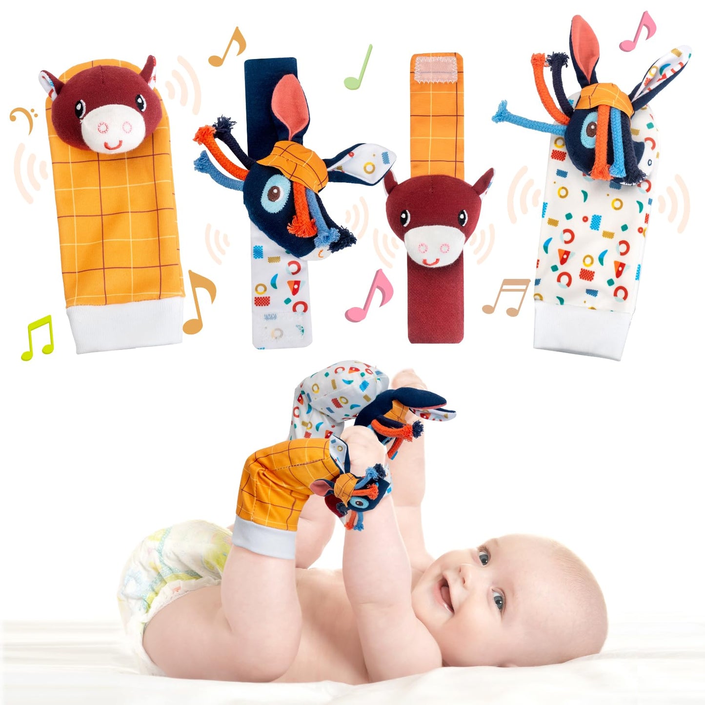 Accevo Baby Handgelenk Rassel Socken, Säugling Rassel Socken und Baby Hand Rasseln Handgelenk, Neugeborenes Hand & Fuß Spielzeug für 0-12 Monate,Baby Shower Geschenke Set mit Handgelenk Rassel Socken