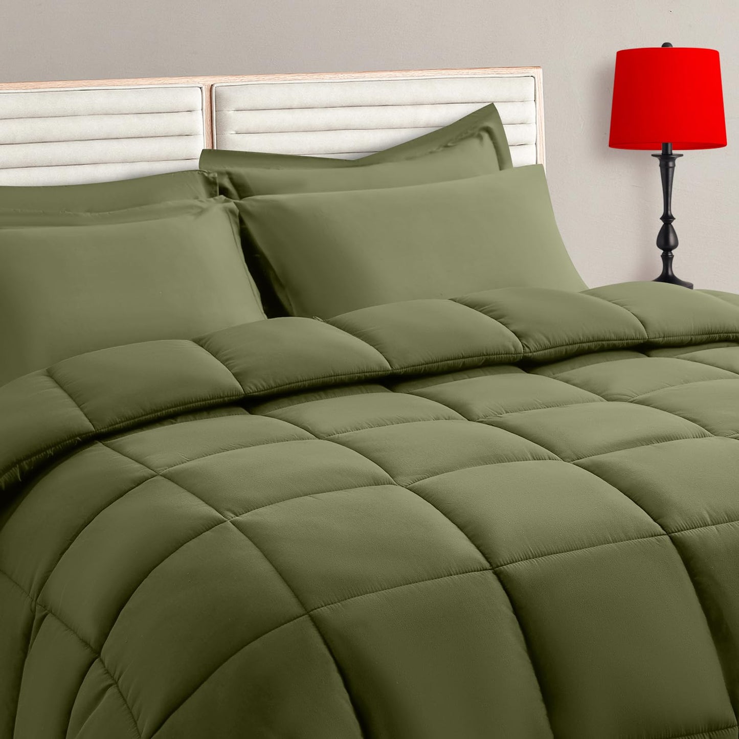 Twin Size Comforter Set - 5 Pieces, Bed in a Bag Bedding Sets with All Season Soft Quilted Warm Fluffy Reversible Comforter,Flat Sheet,Fitted Sheet,1 Pillow Shams,1 Pillowcases,Black