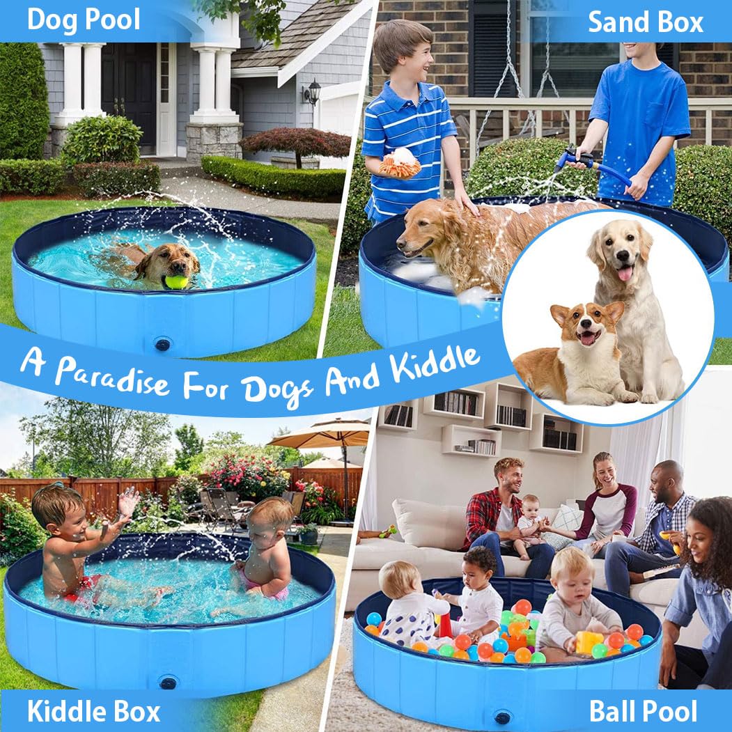 Kugooyi Hundepool fur Große Hunde, Faltbarer Haustier Planschbecken Hundebadewanne Hundeschwimmbad (120 x 30cm Grau)