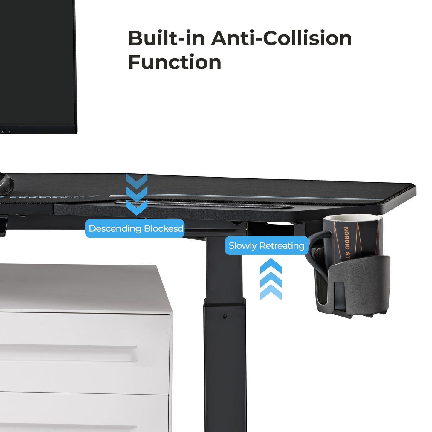 EUREKA ERGONOMIC Height Adjustable Desk 182 x 76 cm Standing Desk in Wing Shape Gaming Table Height Adjustable Electric Large Gaming Desk with LED Monitor Stand and Keyboard Shelf