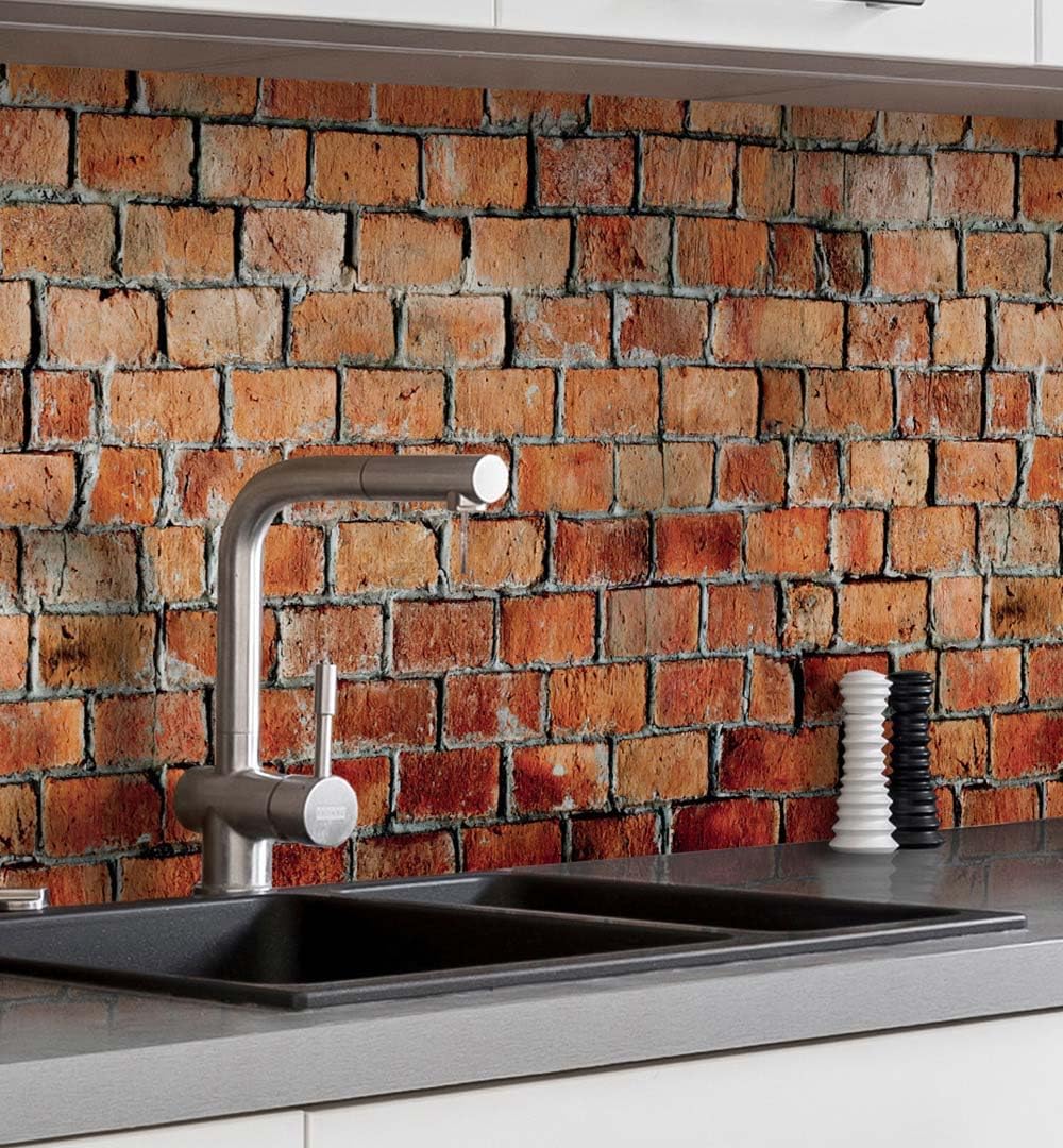 MyMaxxi Küchenrückwand Folie selbstklebend matt - einfache Montage ohne Bohren 0,4mm stark Versteift - Motiv Mauer 04-60cm hoch - Spritzschutz Küche Klebefolie - Stein Ziegel 60 x 60cm