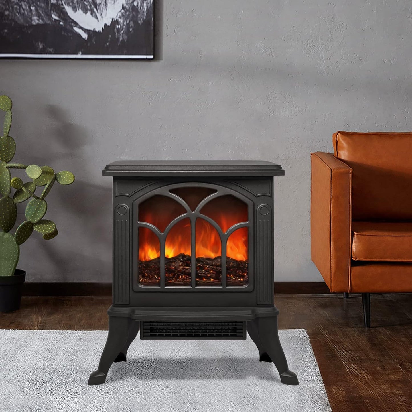XMTECH 1500W Elektrokamin mit Heizlüfter Elektrischer Kamin Heizung, Heizer Ofen mit LED Kaminfeuer Flammeneffekt, PTC Heizleistung, geräuscharm, schwarz