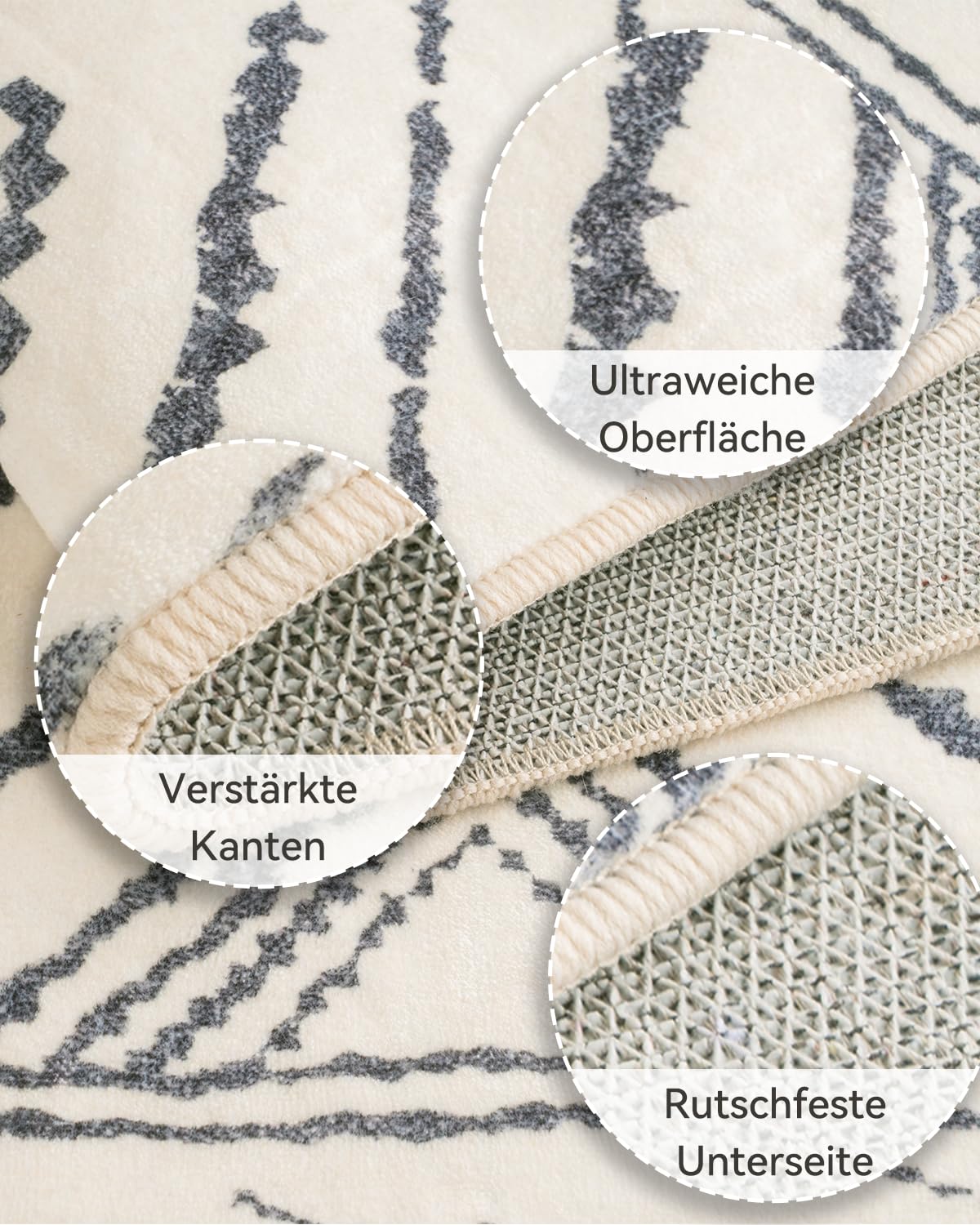 DEFYNEE Teppich Wohnzimmer 120 x 180 cm – Waschbarer Kurzflor Teppich, rutschfest, Vintage & Boho Stil, Pflegeleicht – Für Flur, Wohnzimmer, Schlafzimmer & Esszimmer, Dunkelblau