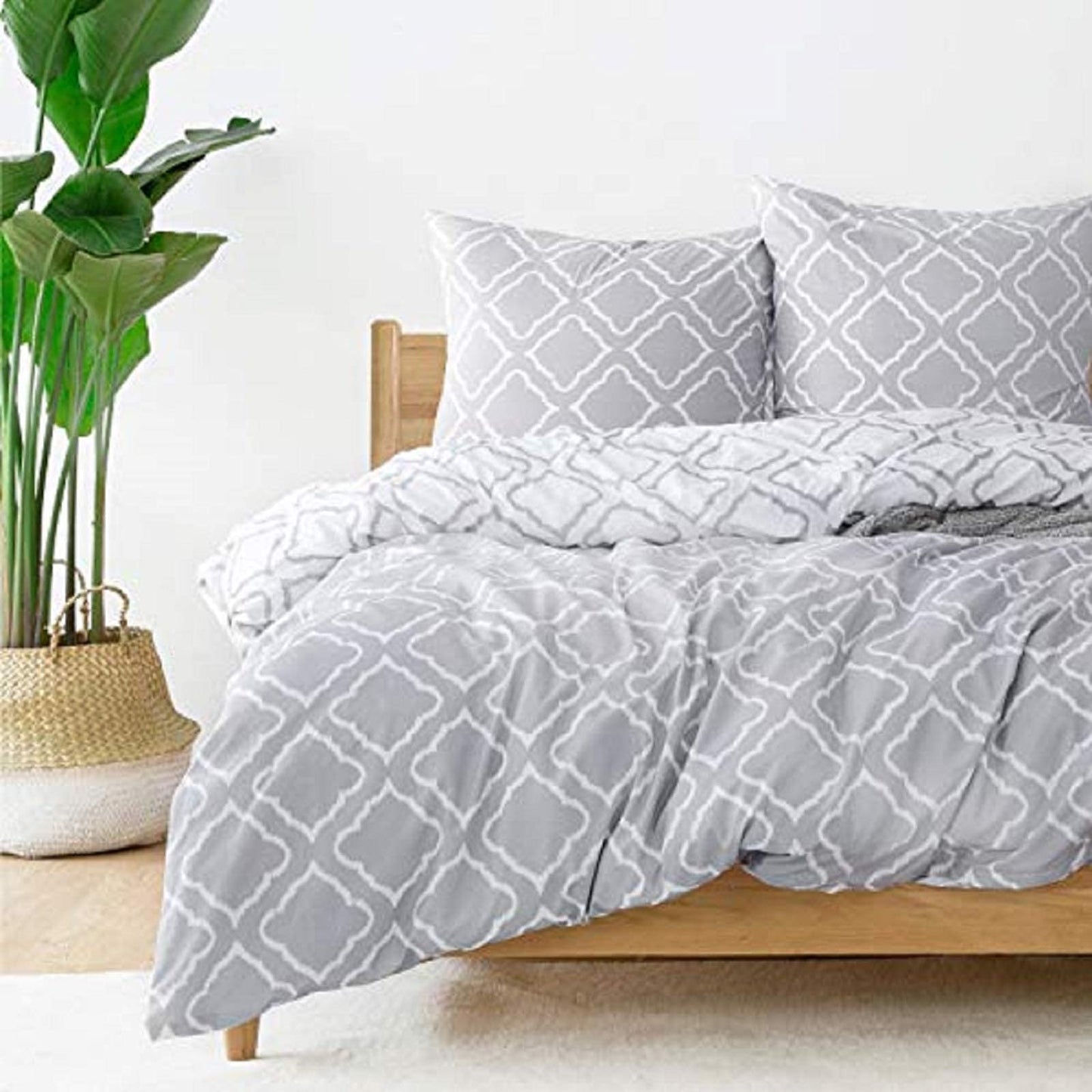 BEDSURE Bettwäsche 135x200 4teilig Bettbezug - Bettwäsche-Sets 135 x 200 cm 2er Set mit 2 Kissenbezüge 80x80cm, ÖKO-TEX Wendebettwäsche Bedding Zweige Grau Muster mit Reißverschluss