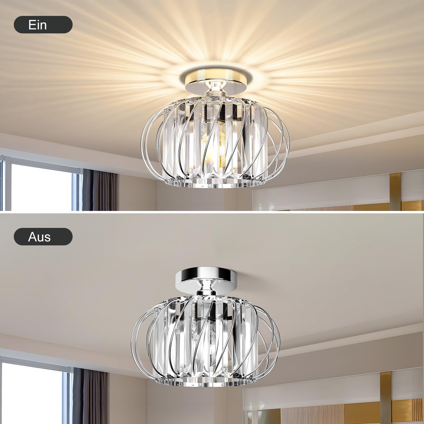 FRIDEKO HOME Modern Kronleuchter Kristall Deckenleuchte Gold,Kleine Kristall Deckenlampe E27 Fassung für Wohnzimmer Schlafzimmer Küche Flur,Ø23cm