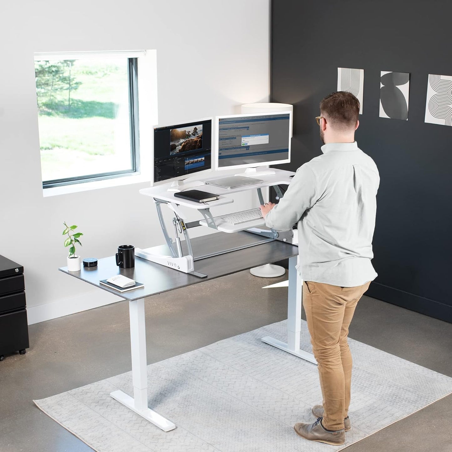 VIVO Black Height Adjustable 36 inch Stand up Desk Converter Quick Sit to Stand Tabletop Dual Monitor Riser, DESK-V000V