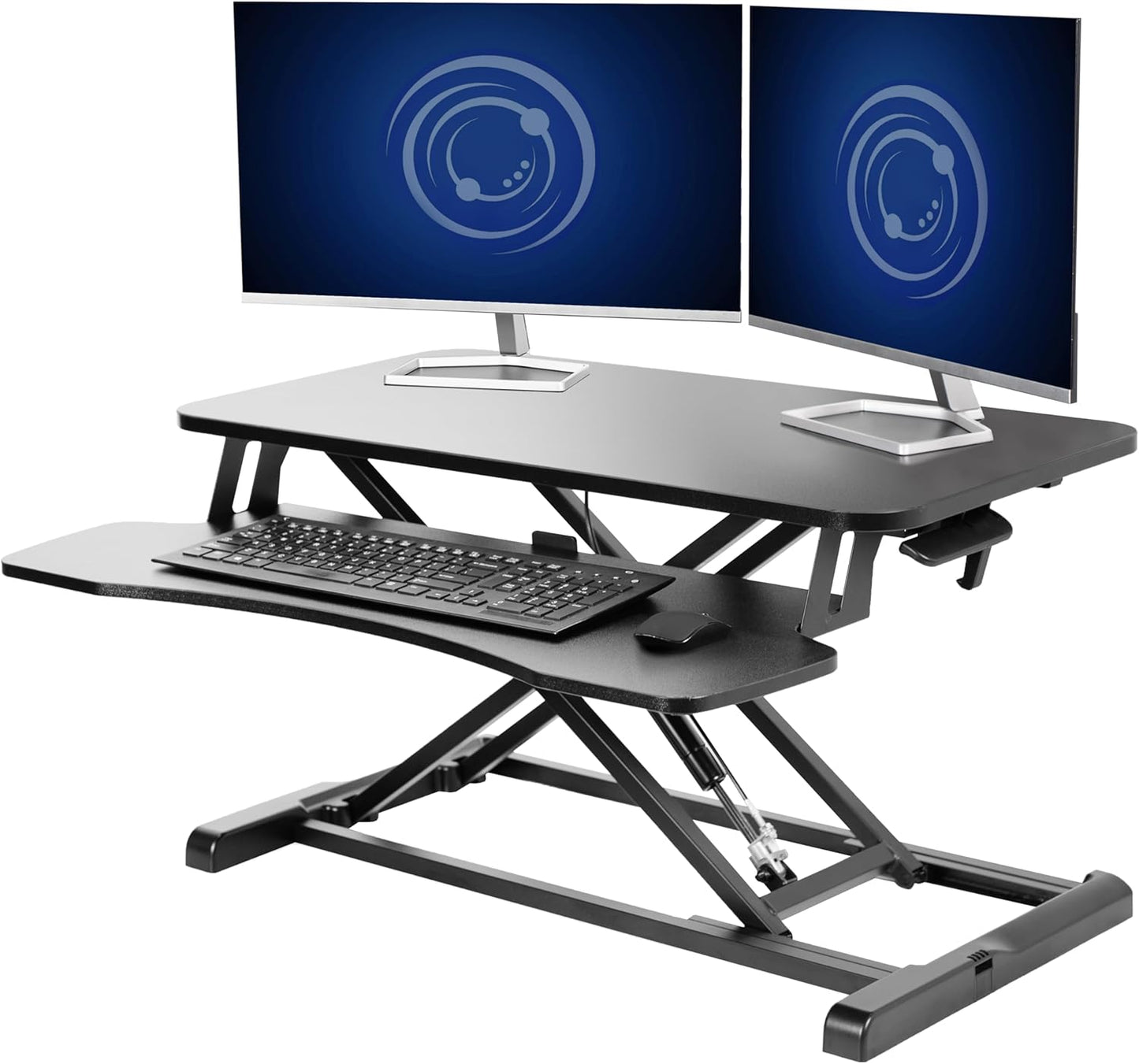VIVO 32” Stehpult-Konverter mit höhenverstellbarem Aufsatz, Steh-Sitz-Arbeitsplatz für zwei Monitore und Laptop, mit breiter Tastaturablage, Schwarz, DESK-V000K