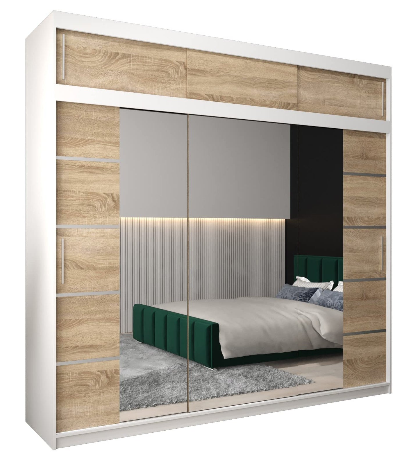 MEBLE KRYSPOL Verona 4 250 Bedroom Wardrobe Sliding Doors Cabinet with Mirror Wardrobe with Mirror Sliding Door Wardrobe Sliding Doors - 250 x 240 x 62 cm - Sonoma with Extension
